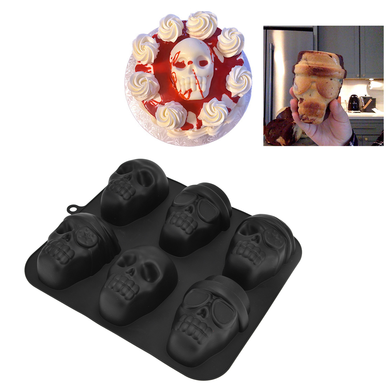 Schwarze Piratenschädel-kuchenform Mit 6 Fächern, Keksform, Schokoladenbackform, Diy-eiswürfelform