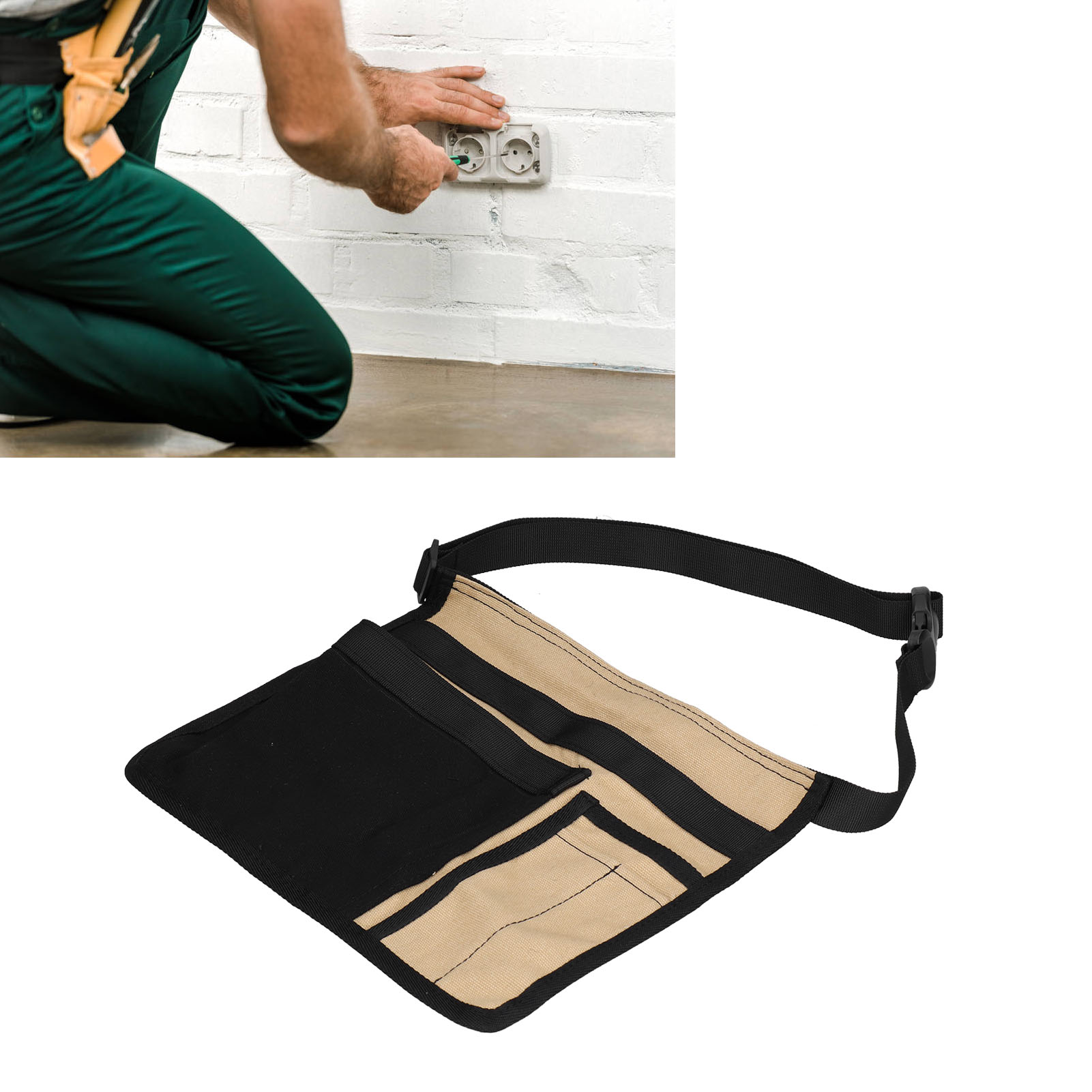 Leichte Gürteltasche Aus Canvas Mit Mehreren Fächern Für Den Outdoor-einsatz, Werkzeugtasche Für Elektriker, Werkzeugtasche Für Den Garten, Werkzeugaufbewahrungstasche, Schwarz Und Khaki.