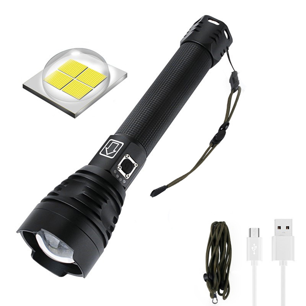 Xhp90 Hochleistungs-teleskop-zoom-taschenlampe Aus Aluminiumlegierung, Usb-direktladung (schwarz)