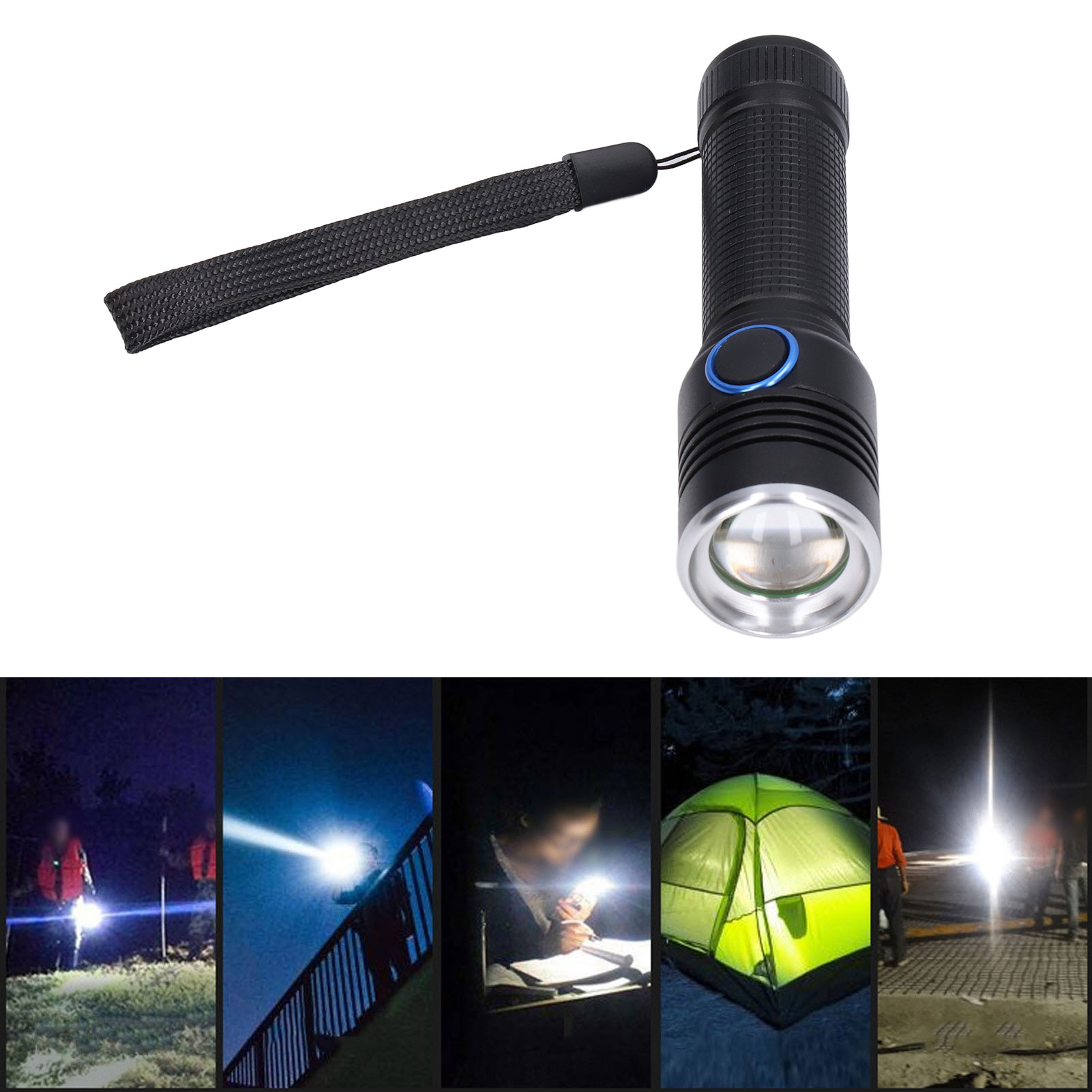 Hochleistungsfähige T6-led-taschenlampe Mit 2000 Lm, Drehbarem Zoom, Wasserdicht, Ideal Für Outdoor-aktivitäten, Reisen, Wandern, Camping Und Notfallsituationen Zu Hause (schwarz).