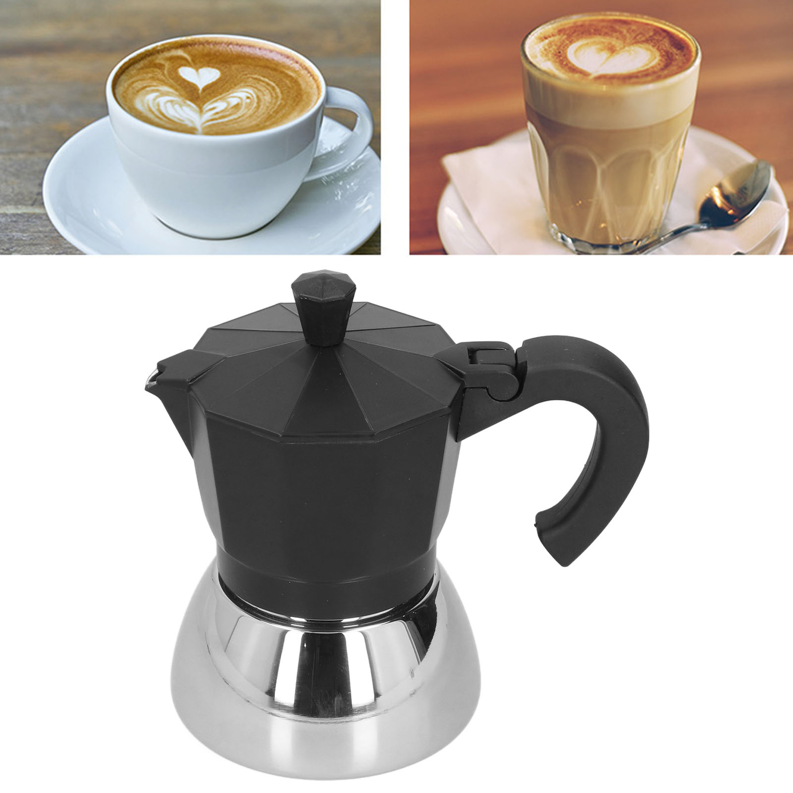 Mokkakanne, 4 Tassen (180 Ml), Kaffeemaschine Für Den Hausgebrauch, Extra Starker Achteckiger Italienischer Kaffee, Schwarz