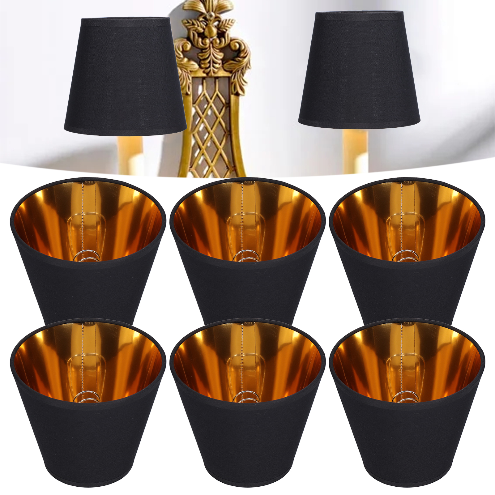 Set Mit 6 Aufsteckbaren E14-stofflampenschirmen Für Kerzenlampen, Tischlampen Und Kristalllüster Im Modernen, Minimalistischen Stil. Erhältlich Im 6er-set.