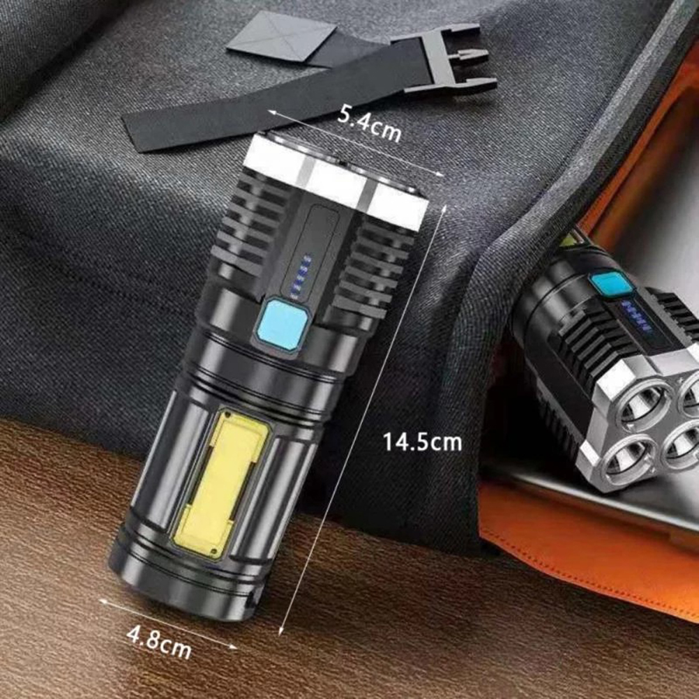 Neue Multifunktionale, Hochintensive Cob-seitenlicht-taschenlampe, Usb-aufladbar, Schwarz Mit 4 Leuchtköpfen