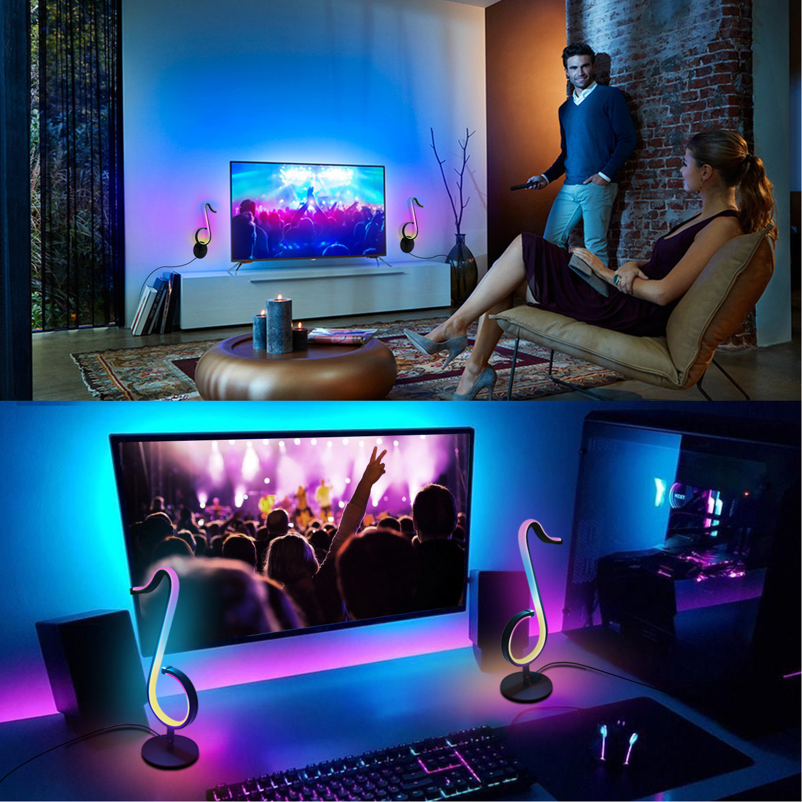 Rgb-led-tischleuchte Mit Farbwechsel Und Musiknoten, Kreatives Nachtlicht, Wandleuchte Für Den Nachttisch, Stimmungsleuchte Mit Musikfunktion.