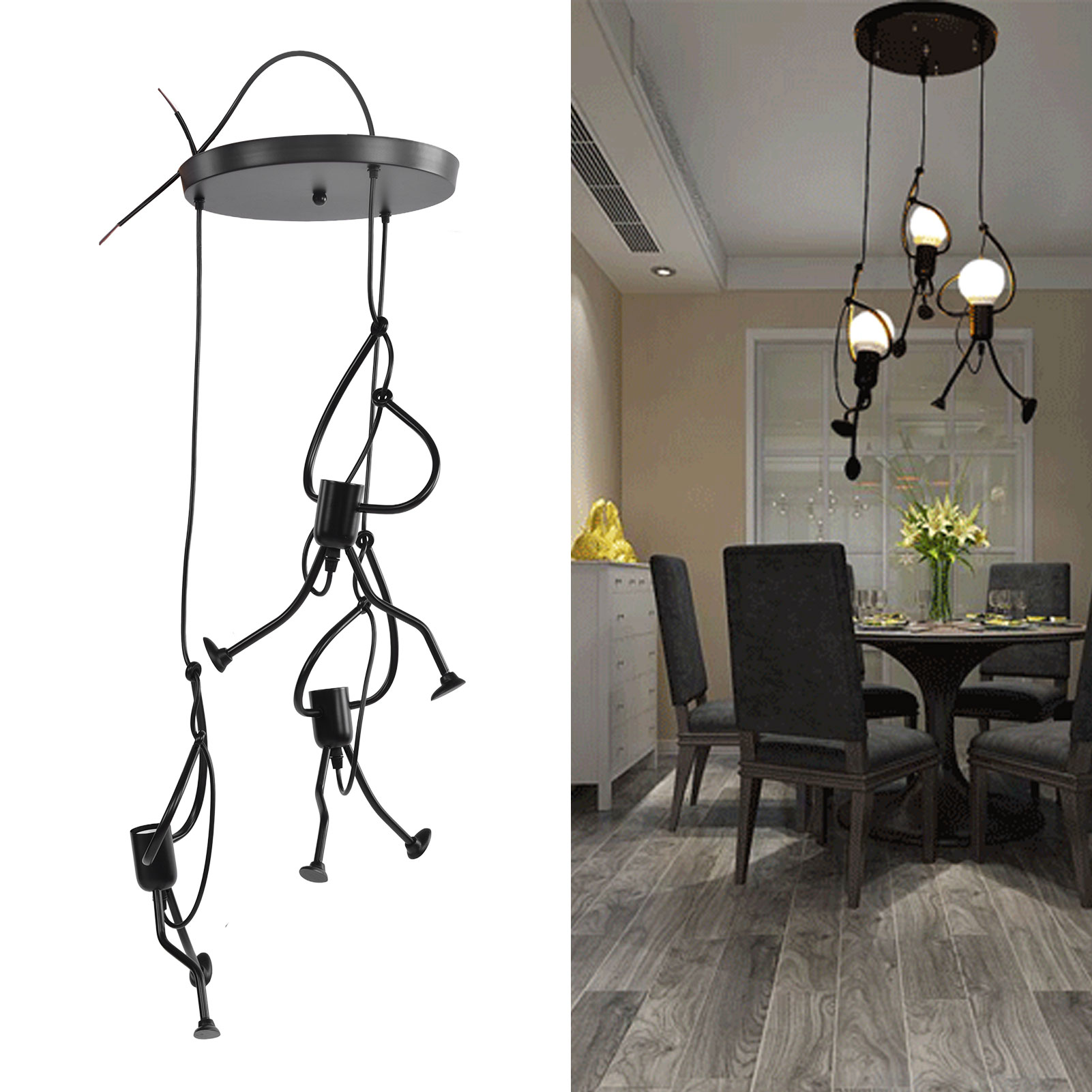 Runde Dreiflammige Pendelleuchte, E27-fassung, Amerikanischer Retro-stil Aus Schmiedeeisen, Ideal Für Restaurants, Cafés, Bekleidungsgeschäfte, Kinderzimmer Und Als Kunstlampe.
