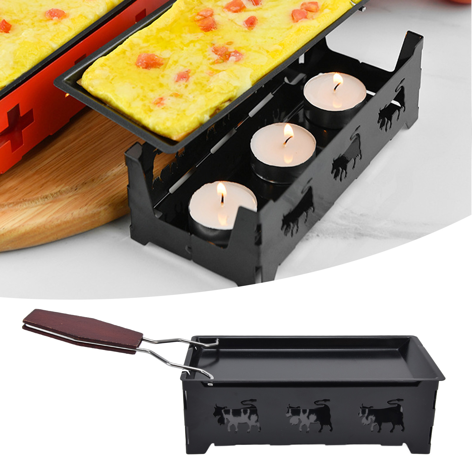 Mini-auflaufform Mit Antihaftbeschichtung Und Holzgriff Für Dunklen Schweizer Käse (kerze Nicht Enthalten)