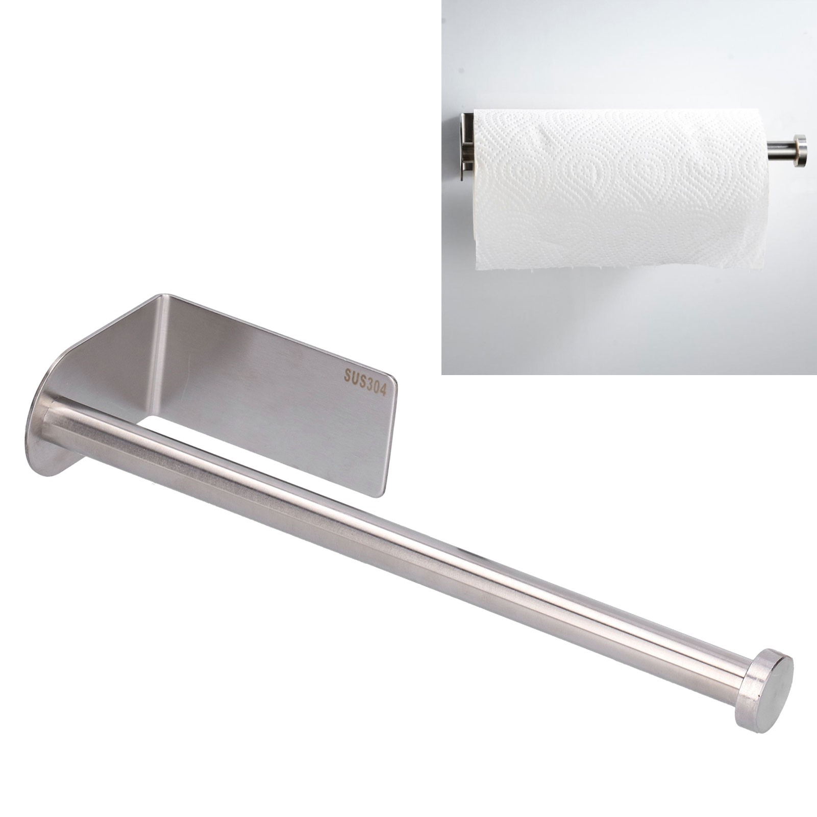 Toilettenpapierhalter Und Frischhaltefolienhalter Aus Edelstahl 304, Kein Bohren Erforderlich, Für Küche Und Bad, Schwarz, Lang Gebürstete Oberfläche.