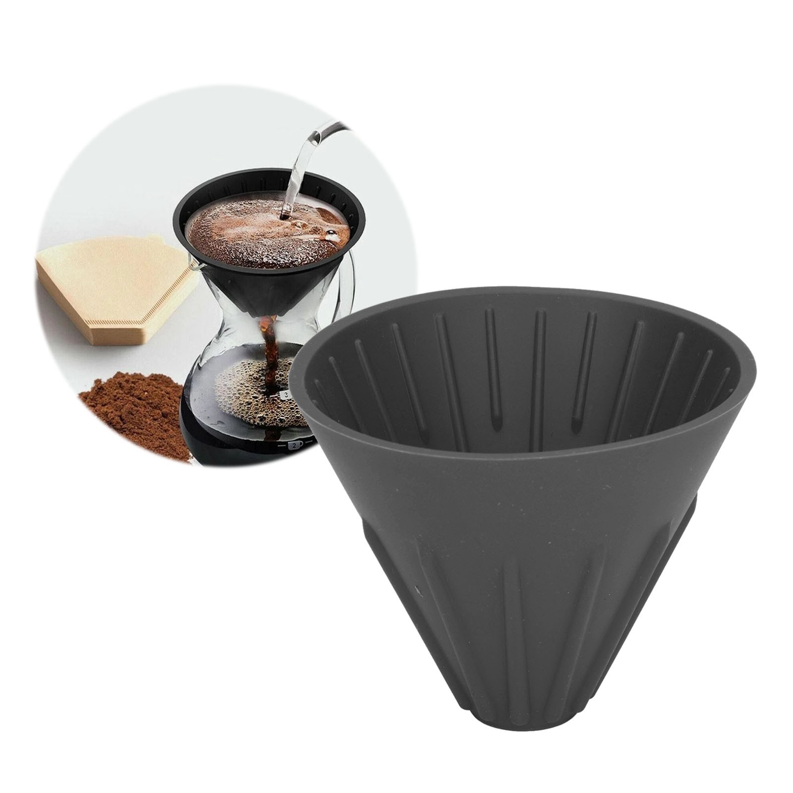 Wiederverwendbarer Silikon-kaffeefilterbecher, Kaffeefiltertrichter, Schwarz.