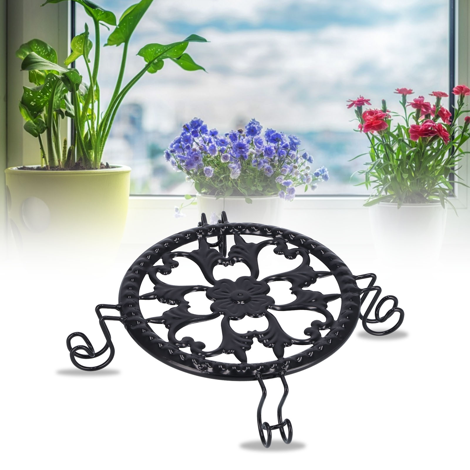 Schmiedeeiserner Schreibtisch Für Den Innenbereich Mit Blumentopf-untersetzer, Kleinem Blumenständer, Freistehender Pflanzenständer Im Europäischen Stil Für Balkon Oder Wohnzimmer.