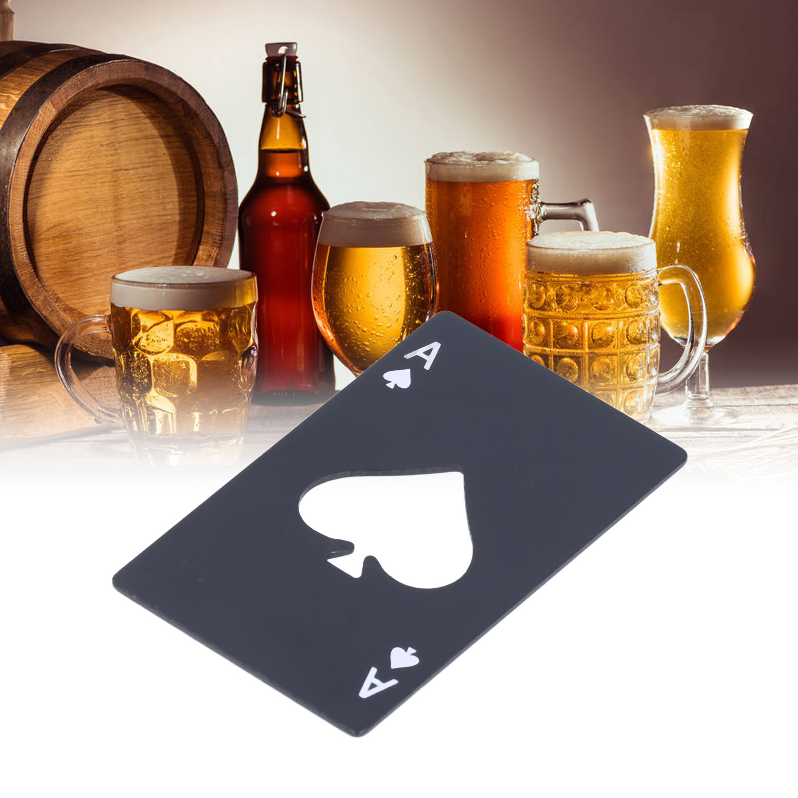 Originaler Flaschenöffner Mit Spielkarten, Bierflaschenverschlüssen Aus Edelstahl, Schwarz