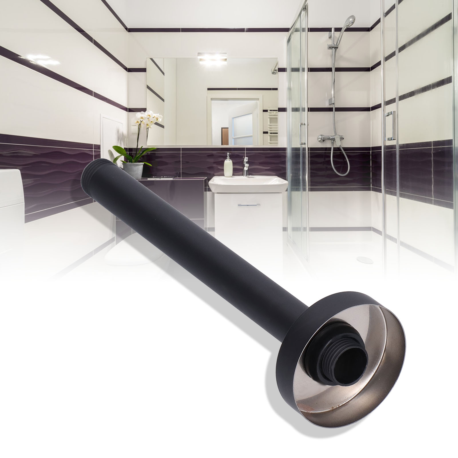 Amerikanischer Standard-duscharm Mit Npt-anschluss (20 Mm Durchmesser), Runde, Eingelassene Wandstange, Verdeckter Schlauch, Duschzubehör Für Hotels, Internationaler Handel, 8 Zoll, Schwarz, Amerikani