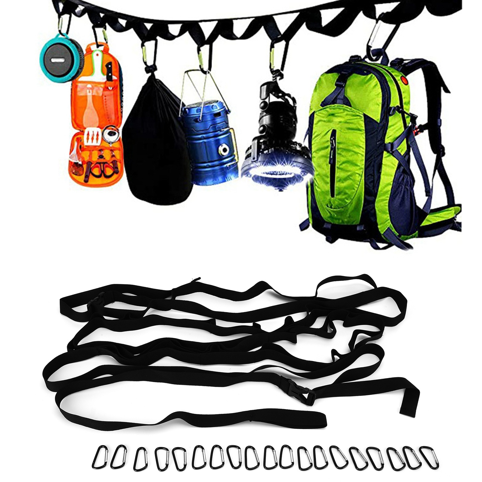 Outdoor-wäscheleine Für Zelte, Praktische 19-ring-wäscheleine Für Mehrpersonen-camping, Zum Aufhängen Von Campingausrüstung Und -vorräten.
