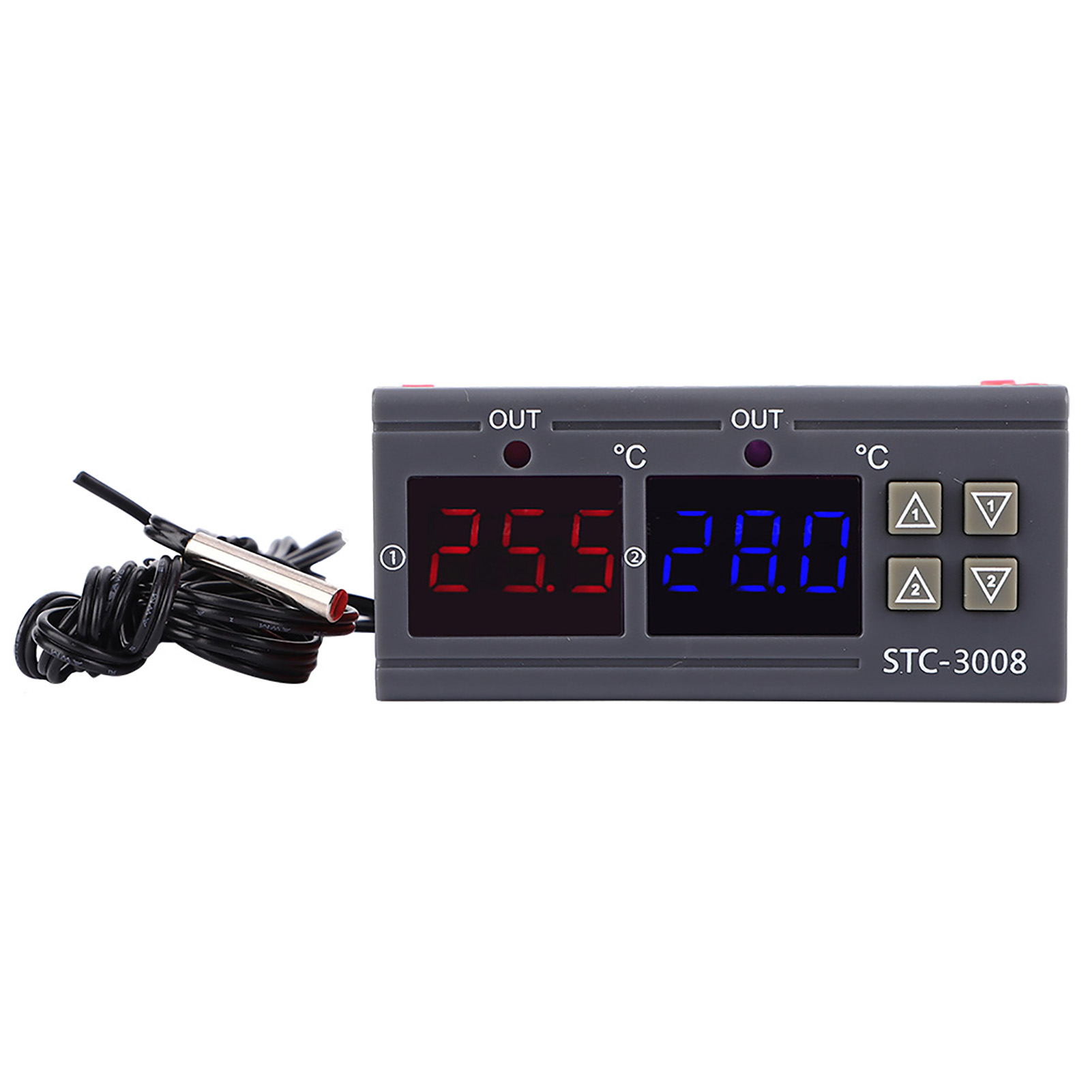 Neuer Intelligenter Elektronischer Temperaturregler Mit Dual-steuerung Und Digitalanzeige Stc-3008 (12v/24v/110v/220v) Mit Dual-display, Dual-temperatur-einstellschalter Und Dual-ntc.