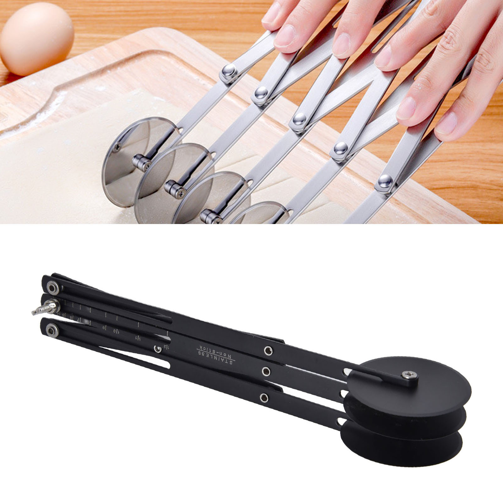 Dreirädriges Messer Zum Schneiden Von Fladenbrot Und Frittierten Teigstangen, Pizzaschneider Aus Edelstahl, Mehrrad-kochmesser, Tranchiermesser, Schwarz Antihaftbeschichtet.