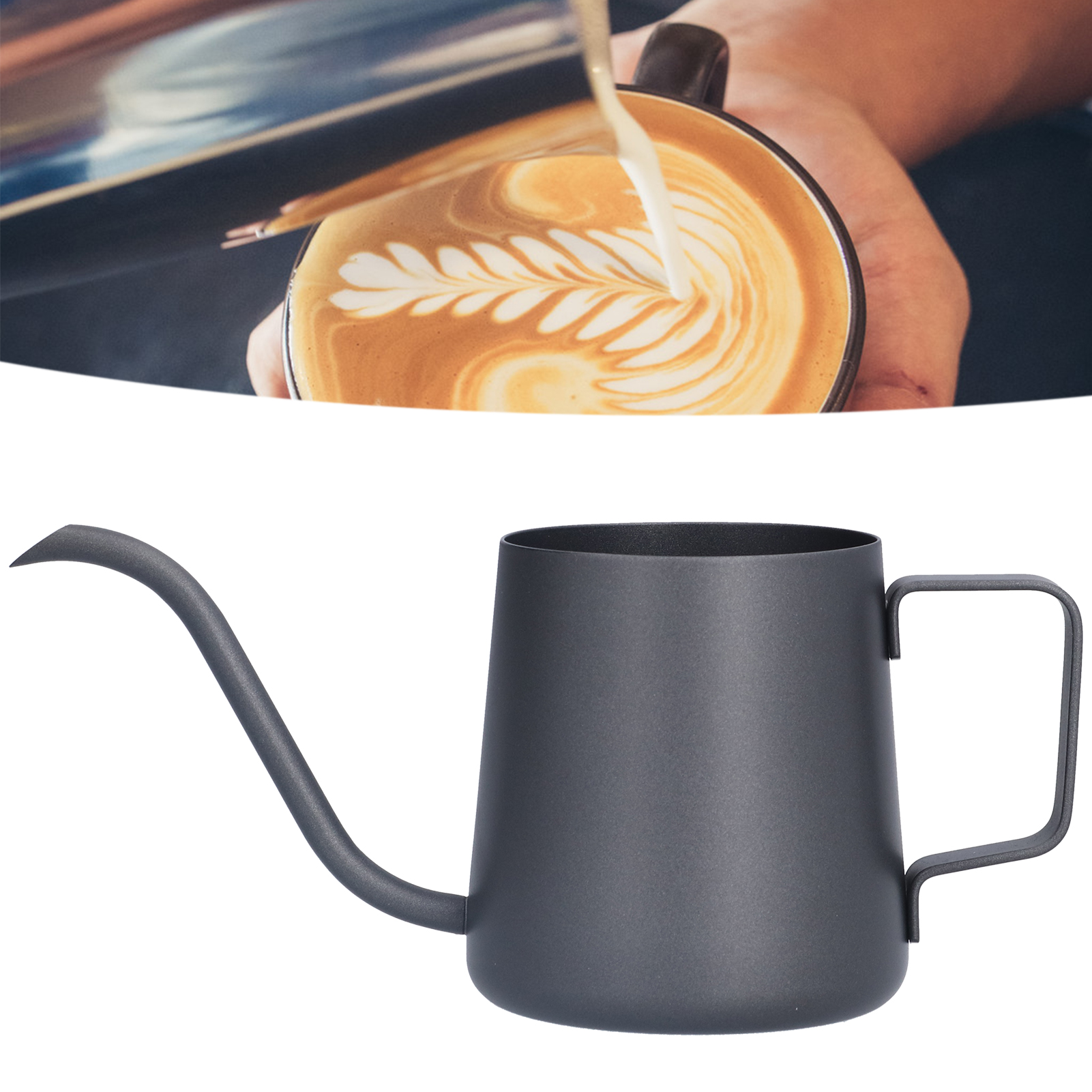 350-ml-filterkaffeemaschine, Außen Und Innen Schwarz Lackiert, Edelstahl 304, Schmaler Ausguss.