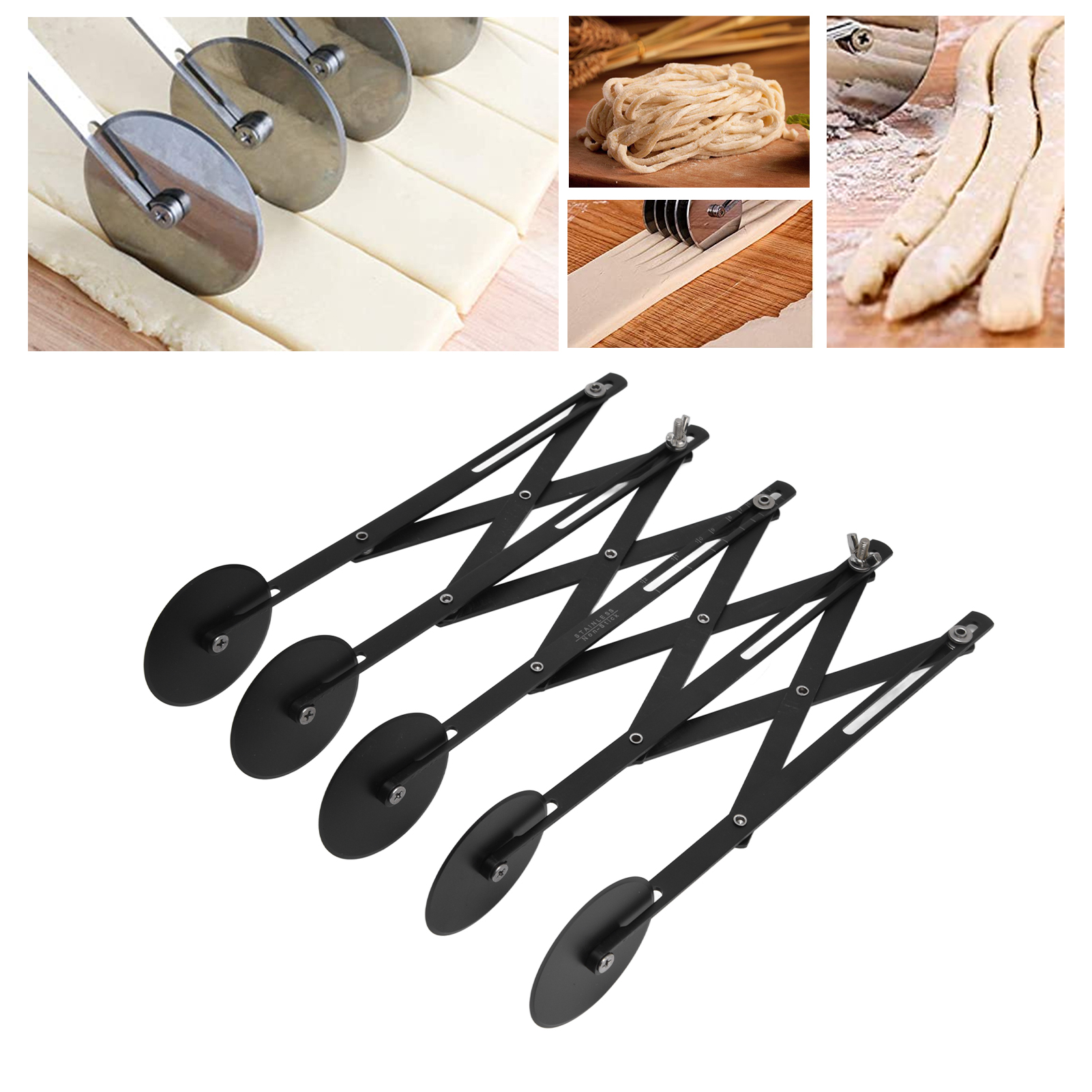 Schwarzer Teigschneider, Schalentierschneider, Pizzaschneider Aus Edelstahl, Teigschneider Mit Mehreren Rädern, Teigroller, Küchenmesser, Teigschneider Mit 5 Rädern.