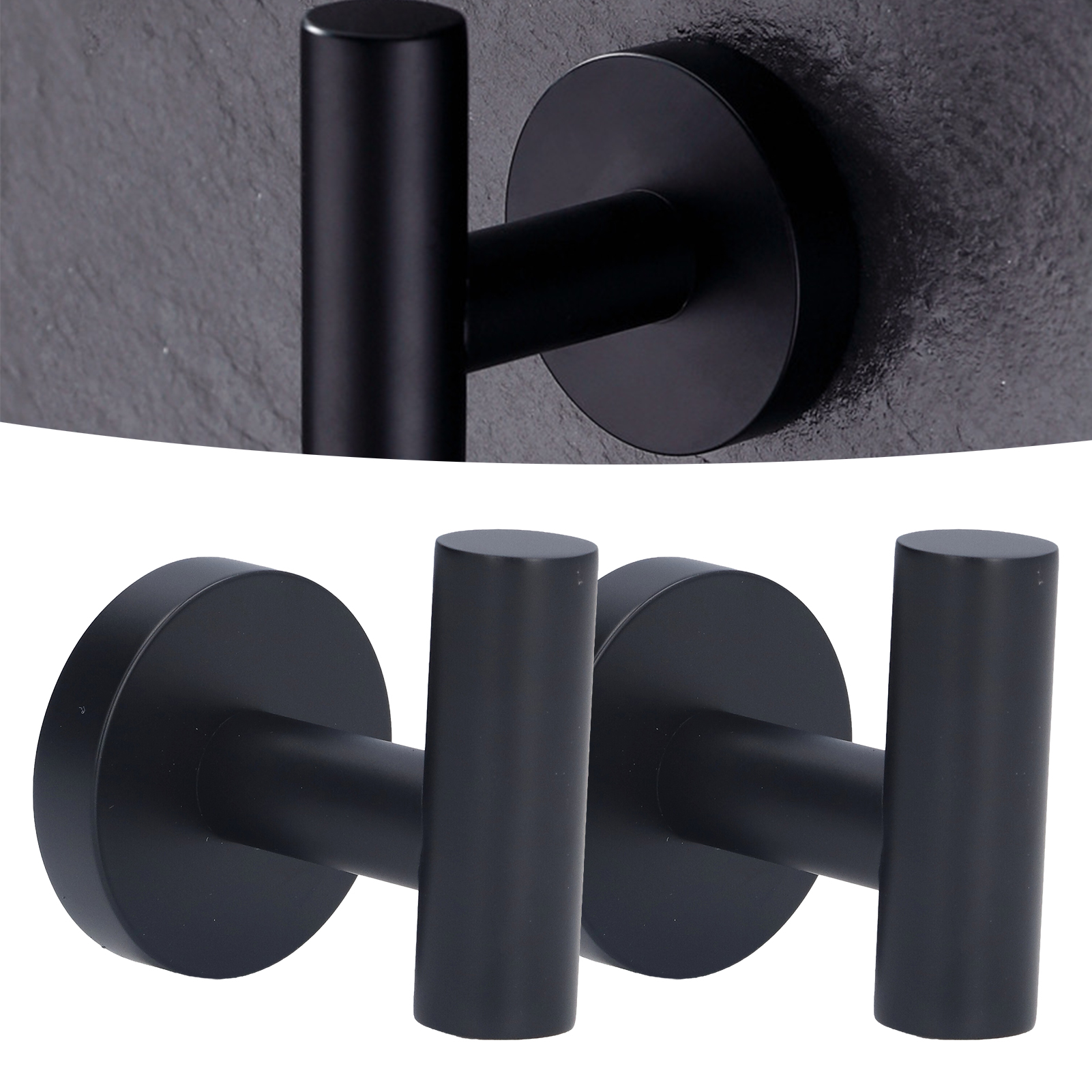 Haken Aus Edelstahl 304 Für Küche, Bad Und Garderobe Ohne Nägel, Ohne Bohren, Erhältlich Im Zweierpack (schwarz).