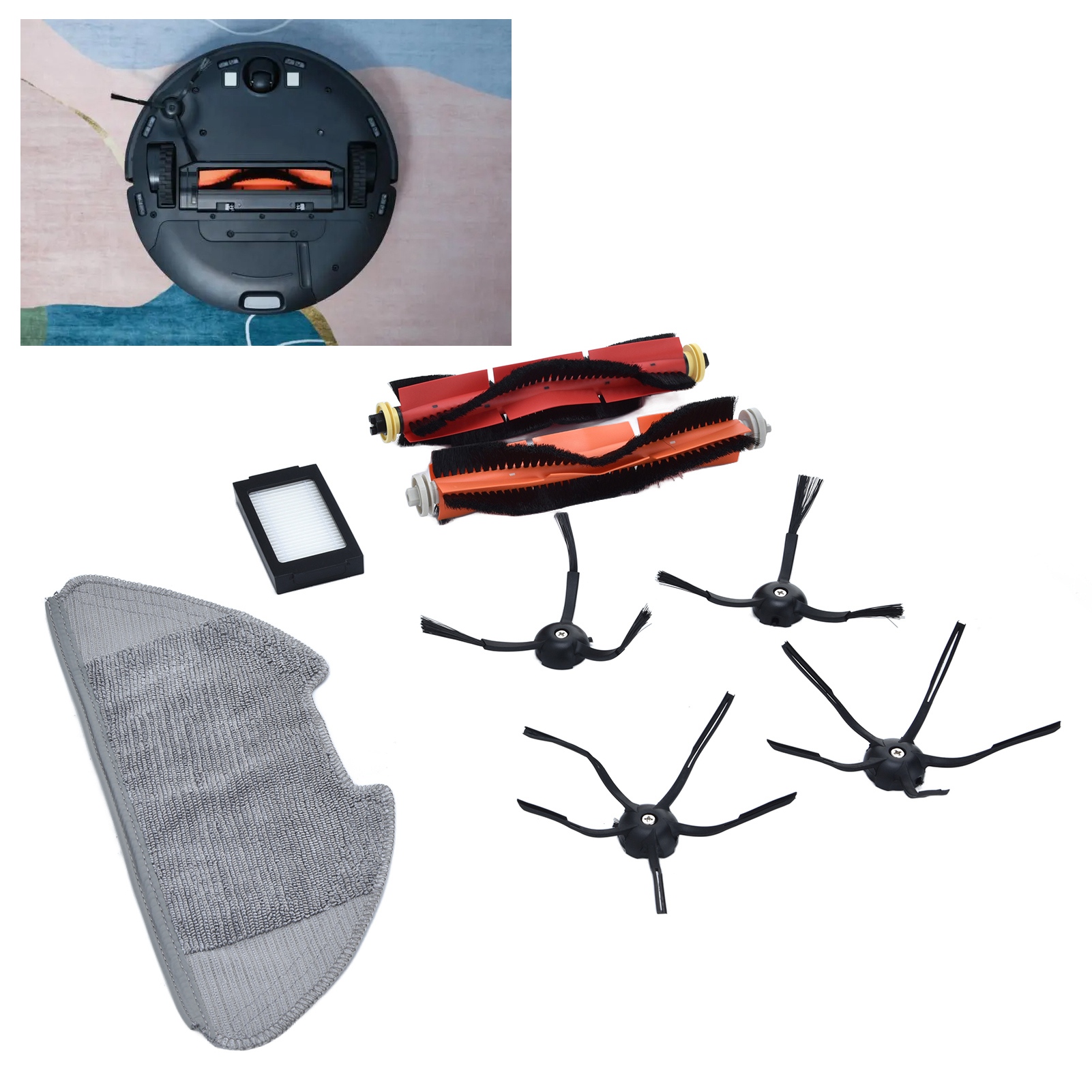 Zubehör Für Den Xiaomi Mijia Pro Saugroboter: 1 Hauptbürste + 1 Abnehmbare Hauptbürste + 1 Paar Schwarze Fünfeckige Seitenbürsten + 2 Schwarze Xiaomi-kantenbürsten + 1 Filter + 1 Reinigungstuch