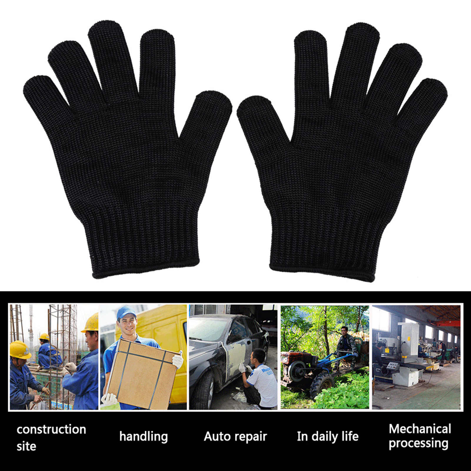 Ein Paar Schnittfeste, Schwarze Stahldrahthandschuhe Der Güteklasse 5a.
