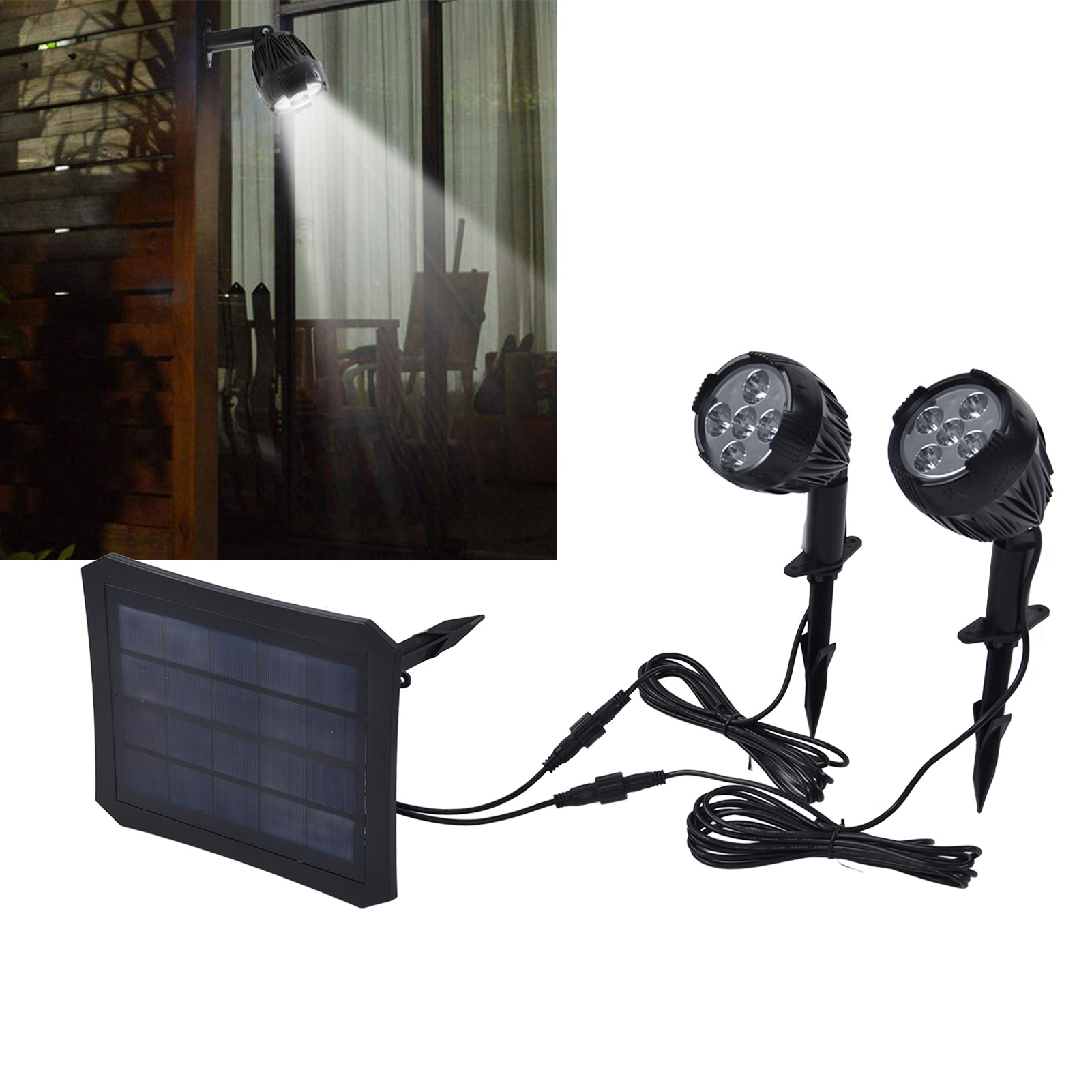 5v Led-solarstrahler Für Den Außenbereich, Mit Doppeltem Rundkopf, Zur Landschaftsbeleuchtung.