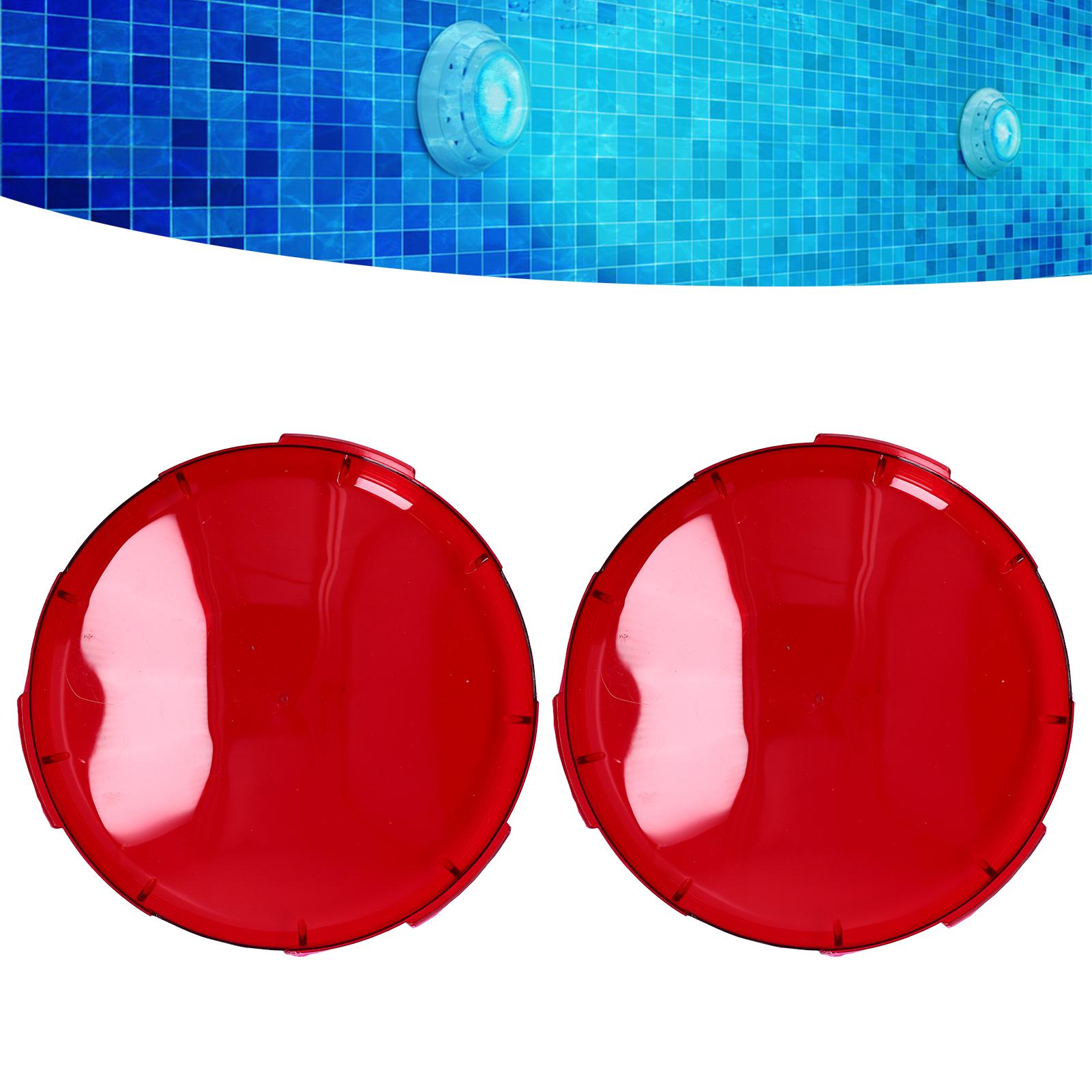 Set Mit 2 Objektivdeckeln Für 19 Cm Poolleuchten, Transparent Rot, Marke Amerilite.