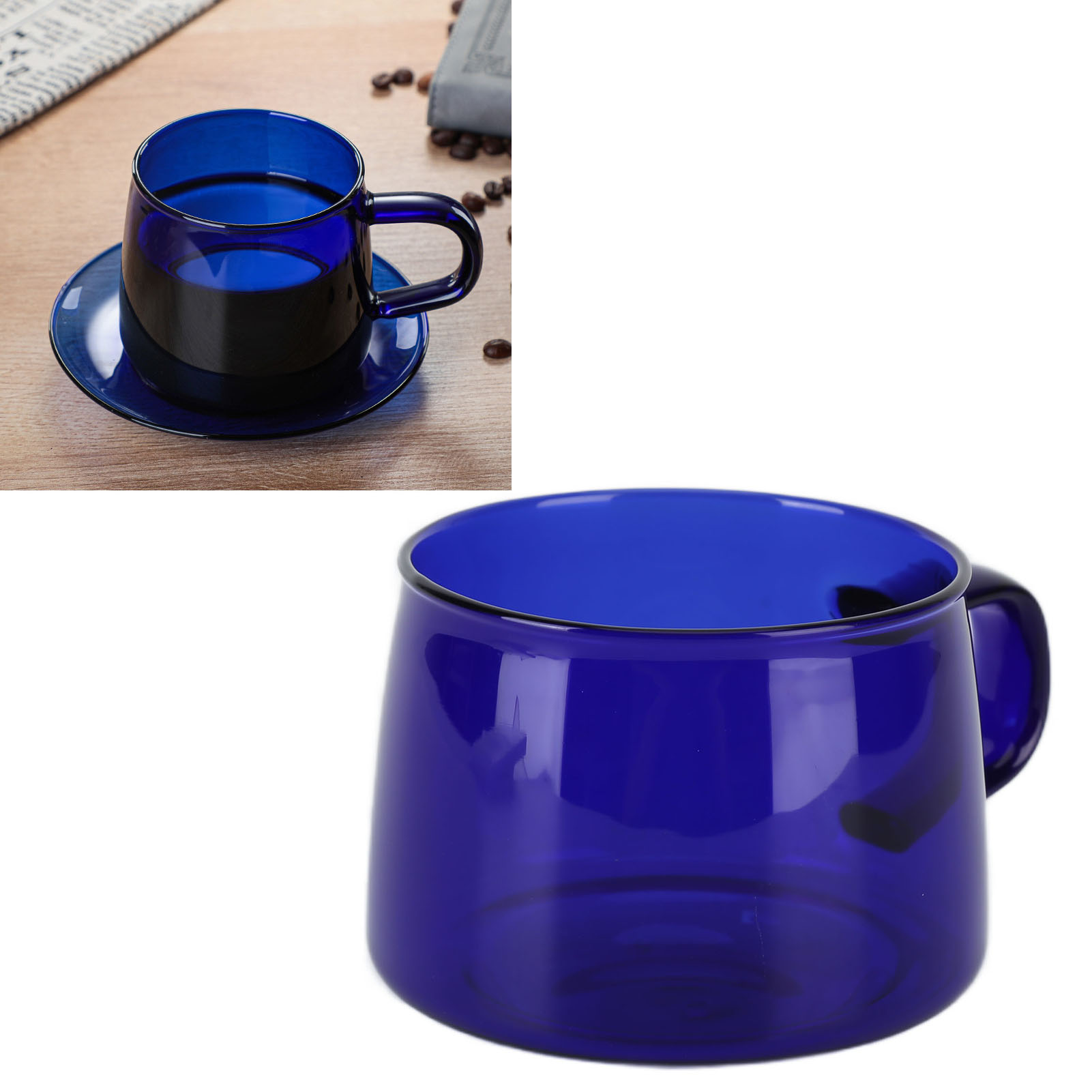Hochwertige, Klare Kaffeetasse Aus Borosilikatglas Mit Untertasse Und Henkel, Ideal Für Den Heimgebrauch Und Für Alle Arten Von Getränken: Saft, Tee, Milch, Wasser Usw. Fassungsvermögen: 250 Ml, Blaue