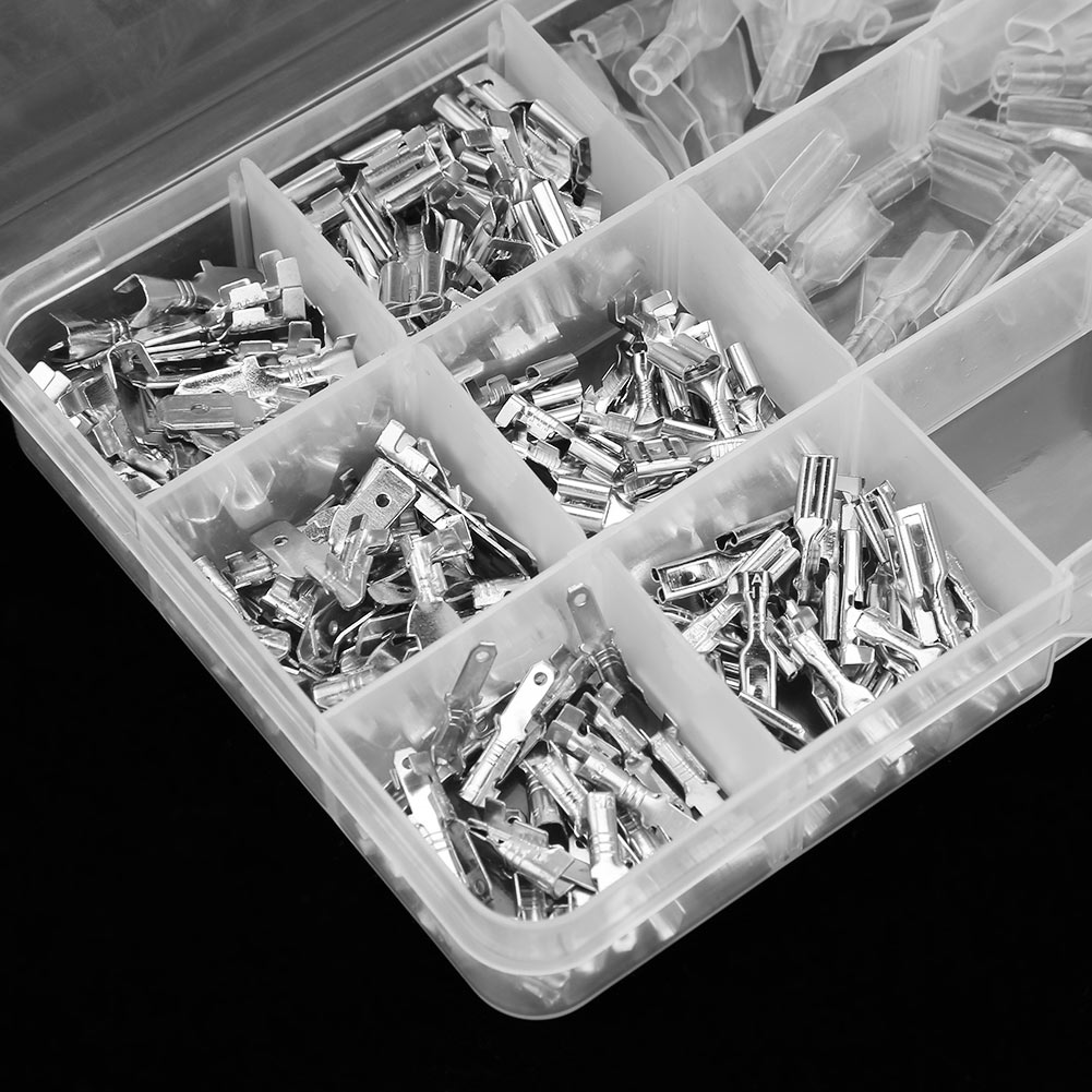 Schachtel Mit 270 Blanken, Gabelförmigen Steckklemmen + Transparenter Schutzhülle