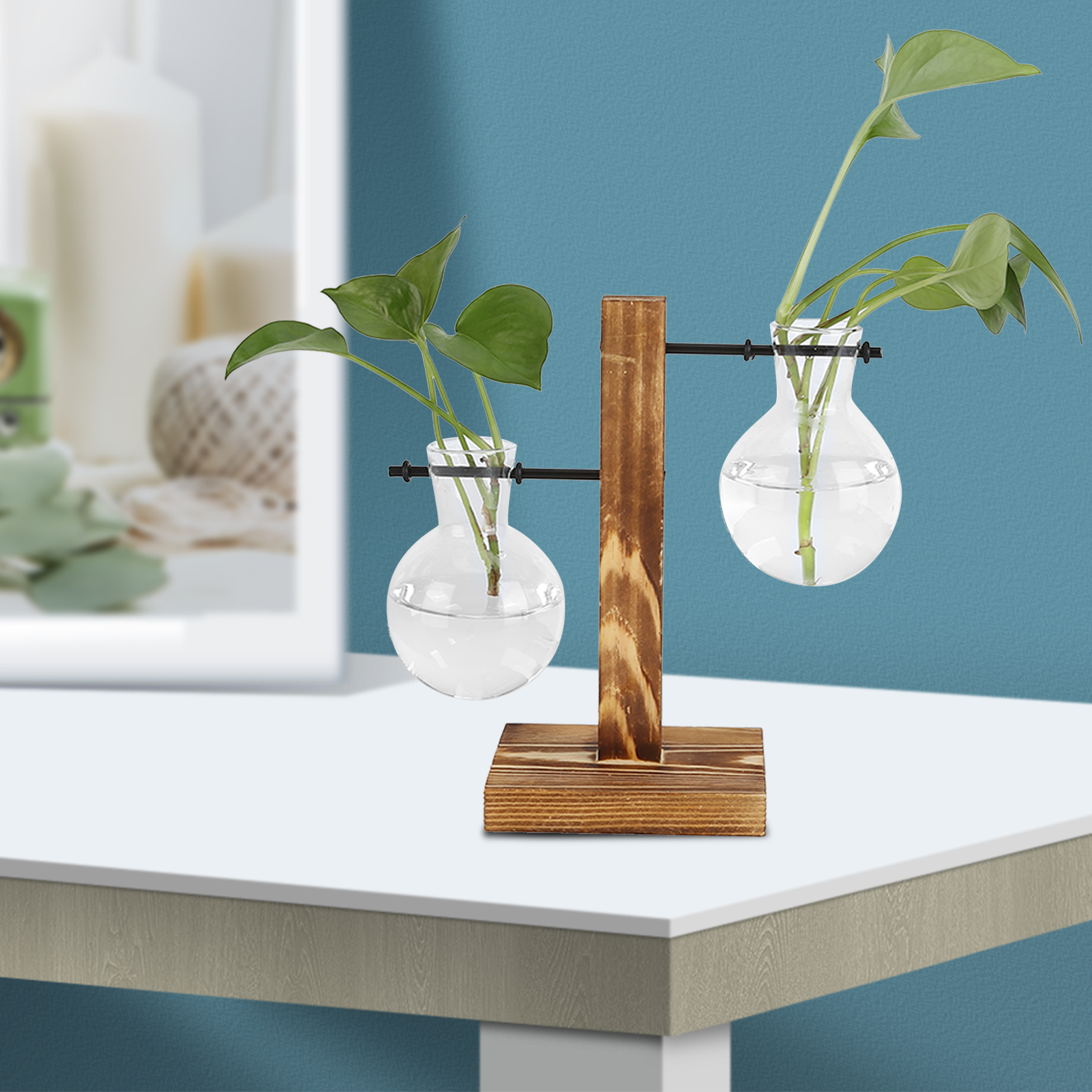 Kreative Hydrokultur-holzvase Für Efeututen, Durchsichtiger Glasblumenbehälter, Bürodekorationsartikel, Stil B.