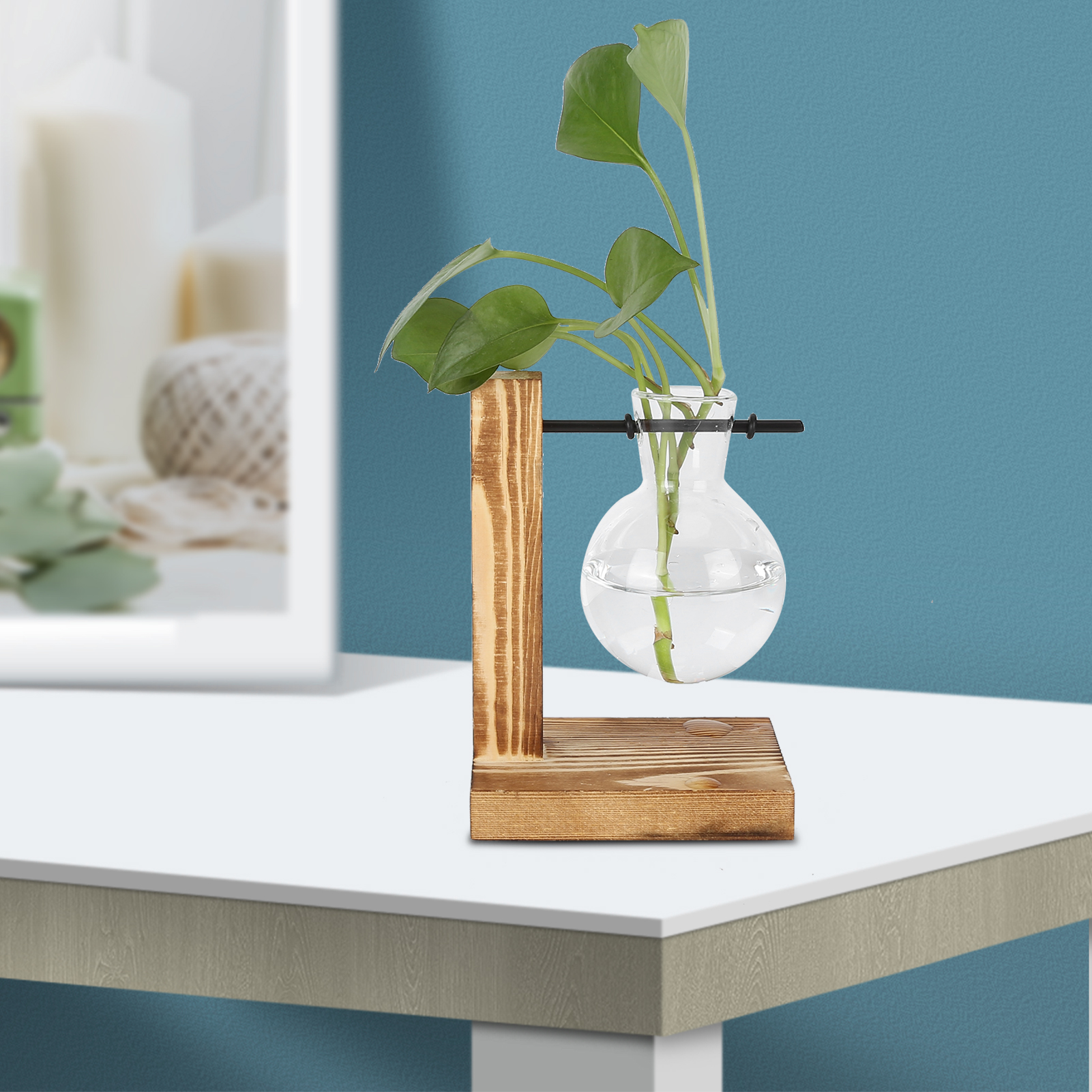Kreative Hydrokulturvase Aus Holz Für Efeututen, Blumenbehälter Aus Klarglas, Tischdekoration, Stil A