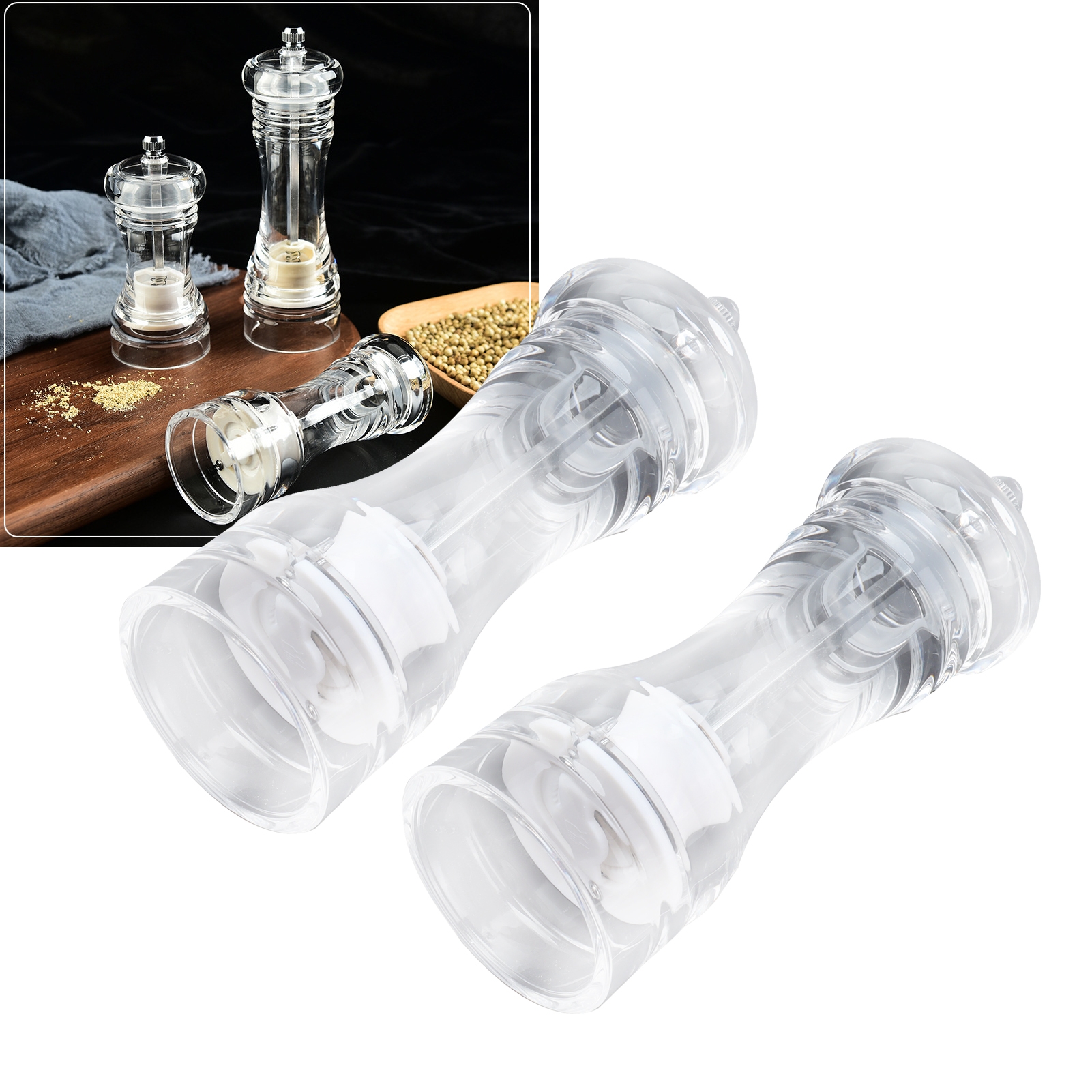 Bunte Boxverpackung, Manuelle Pfeffermühle Aus Transparentem Acryl, Grobkörnige Salzmühle, Keramikkern, Mehrzweck-gewürzflasche, Küchengerät, 12,7 Cm (5 Zoll).