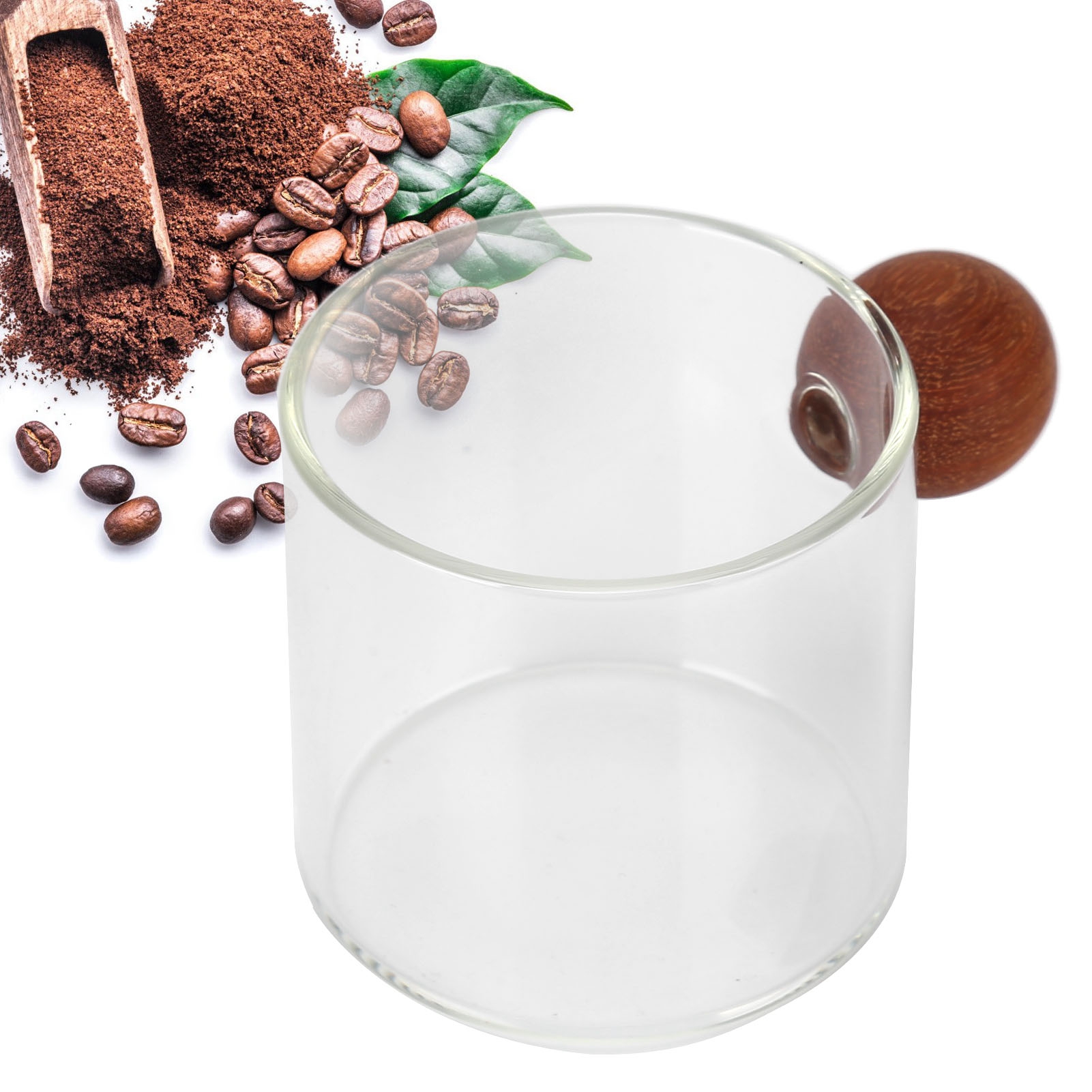 Kaffeetasse Aus Glas, Buntglas, Teeservice, Holzgriff, Hitzebeständig, Für Den Bürogebrauch Geeignet, Beständig Gegen Hohe Temperaturen, Mundgeblasen, 120 Ml, Transparent.