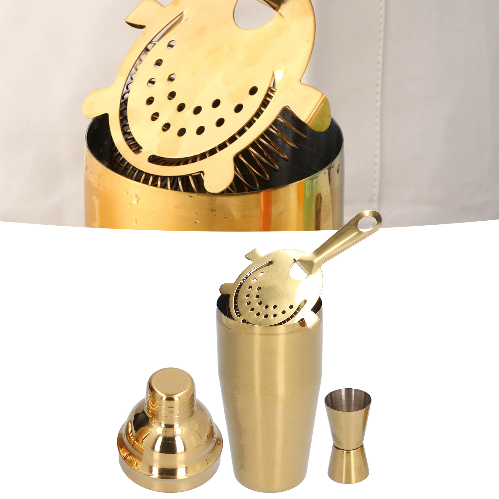 750-ml-cocktailshaker-set Aus Edelstahl Mit Federbelastetem Messbecher Mit Kurbel, Elegantem Shaker, Messglas Und Eissieb
