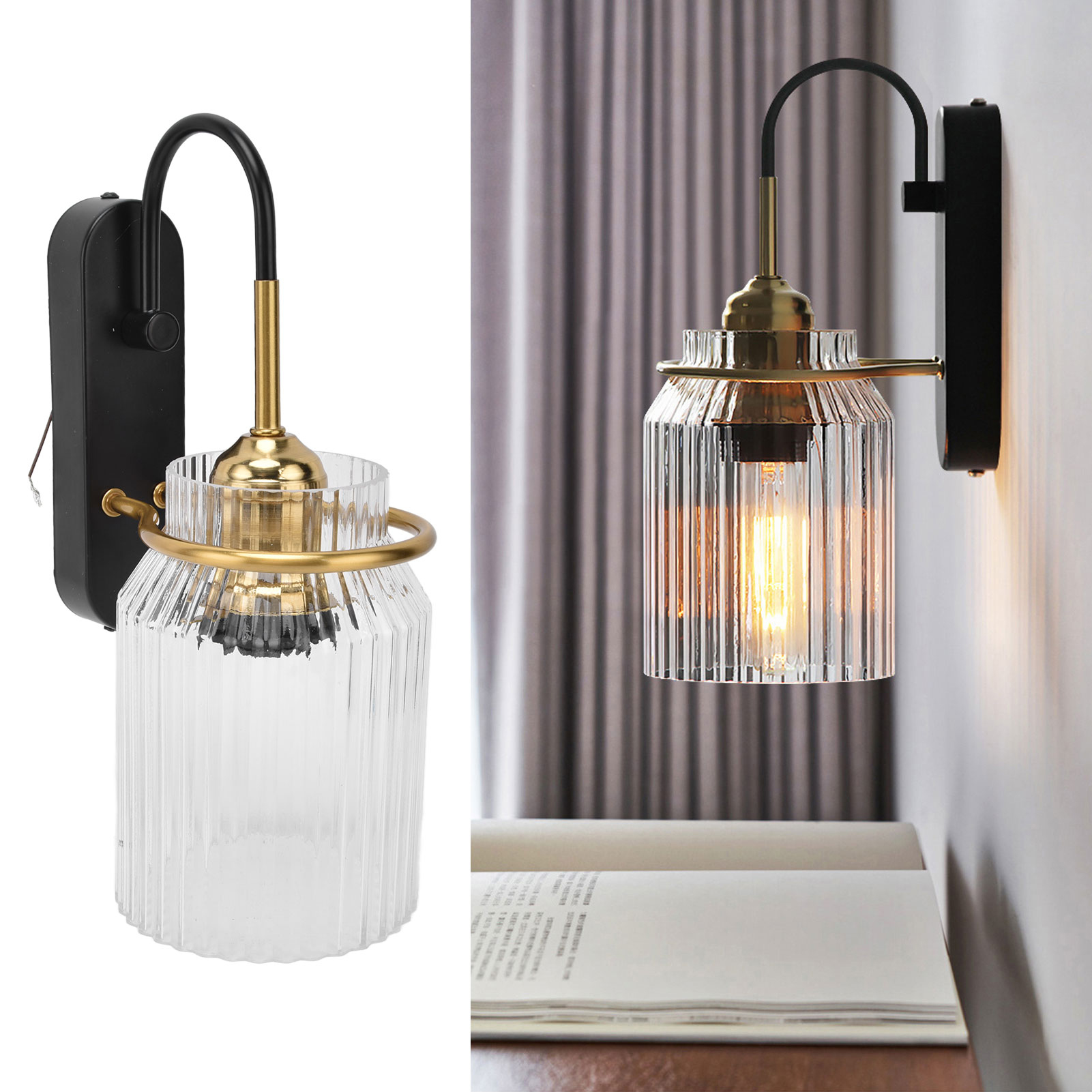 Moderne E27/e26 Wandleuchte, Klarer Glasschirm, Elegante Wandlampe.