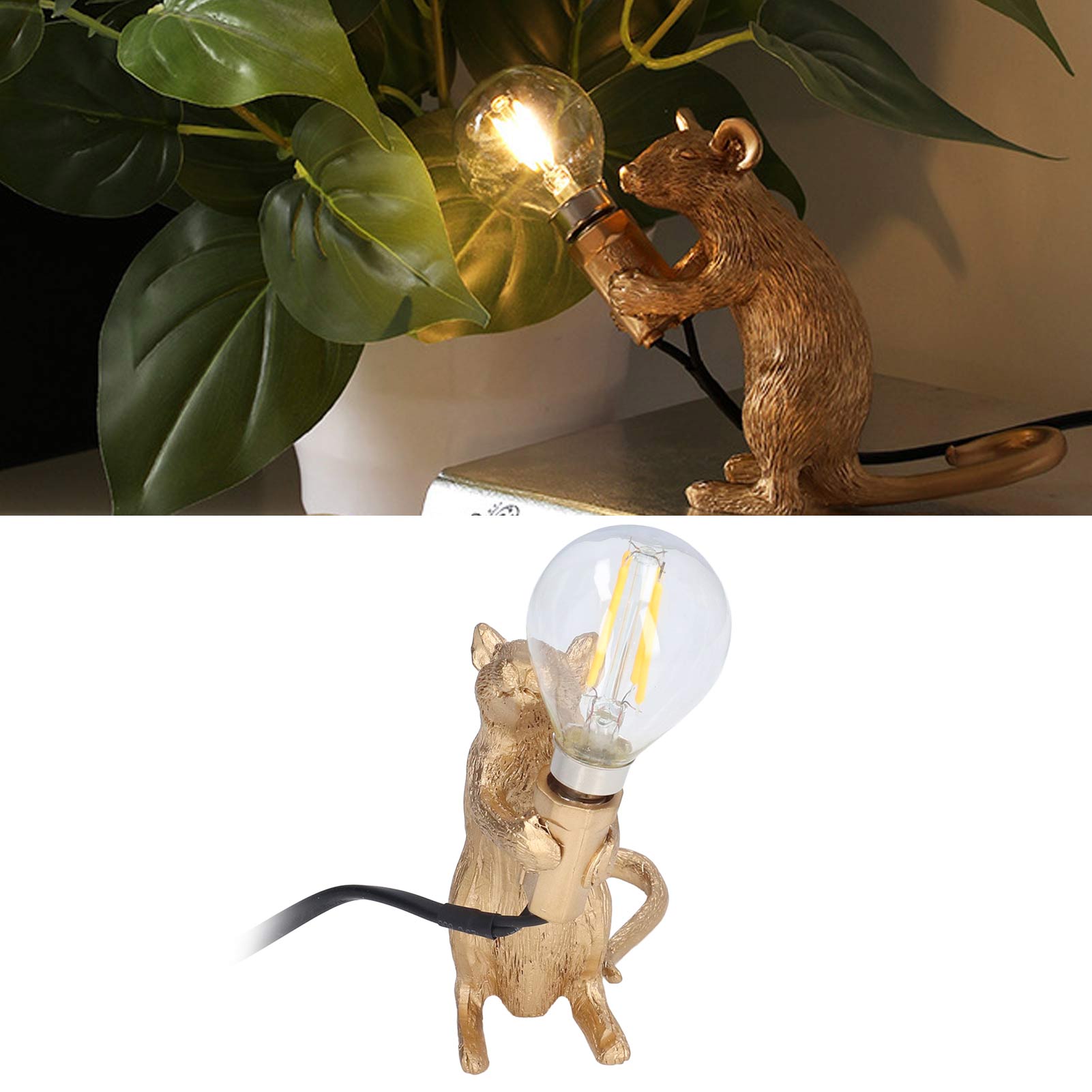 Nordische Maus-tischleuchte Aus Kunstharz, E12-fassung, Moderne Schreibtischlampe Aus Kunstharz, Dekorative Lampe Für Büro, Wohnzimmer, Schlafzimmer, Nachttischlampe, Dekorative Tischleuchte, Goldfarb