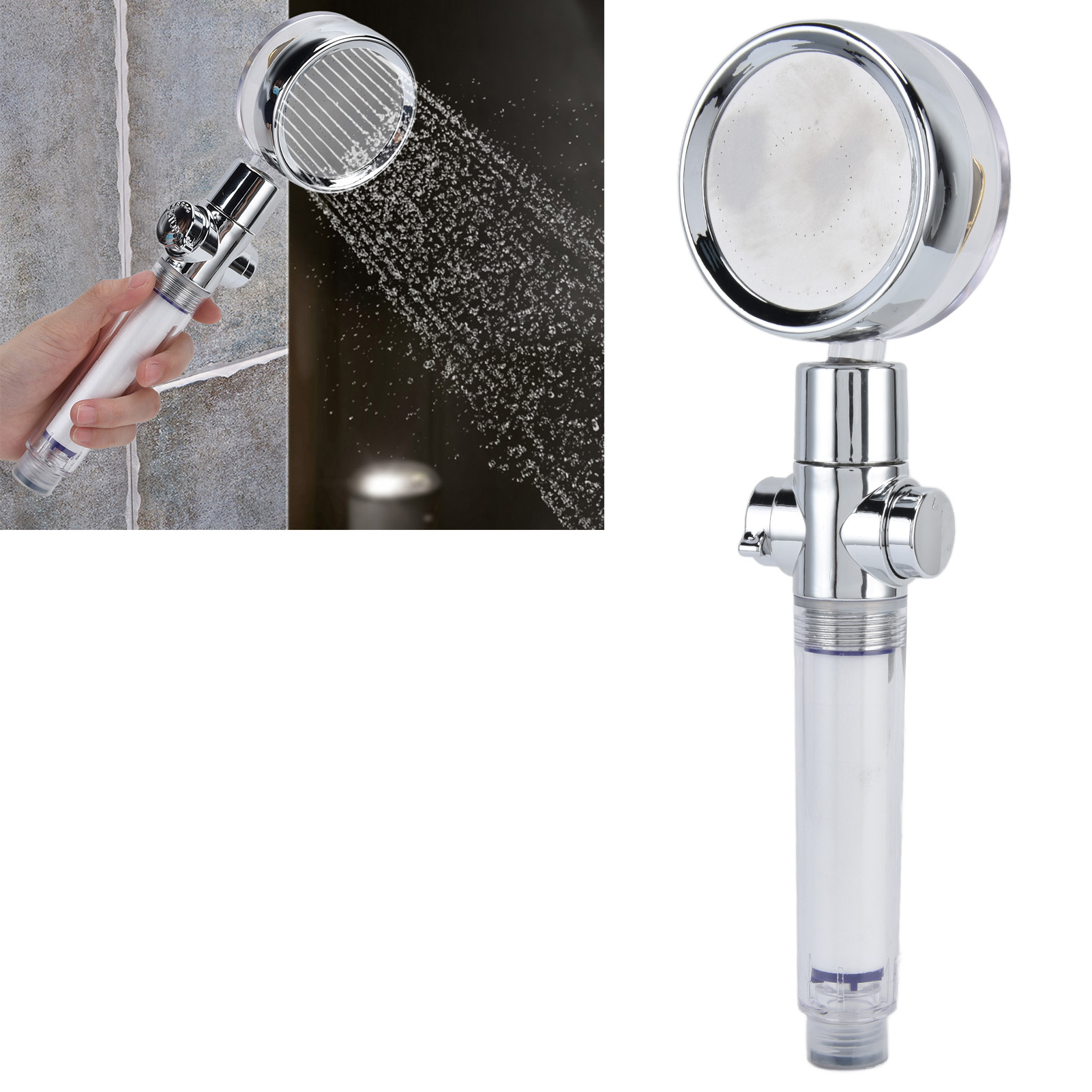 G1/2 Handbrause Mit Automatischer Abschaltung, Schlankem Pulsierendem Duschkopf, 360° Frei Drehbar, Herausnehmbarem Filter, Goldener Duschkopf
