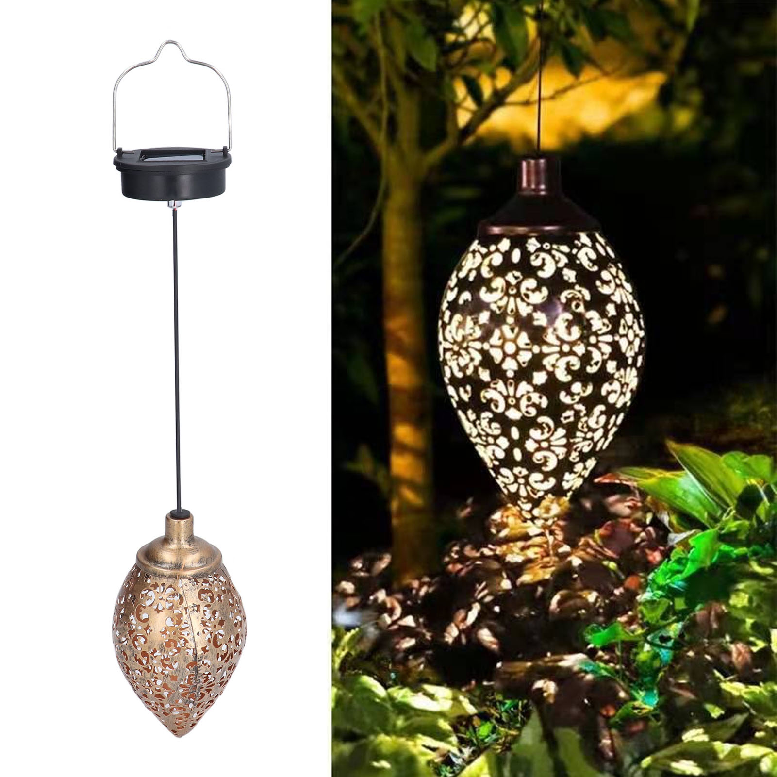 1,2v Wiederaufladbarer Nimh-akku, 0,5w Hohler Solarstrahler Aus Schmiedeeisen, Regensicher, Tropfenförmige Solarpendelleuchte Mit Bodenfassung, Led-beleuchtung.