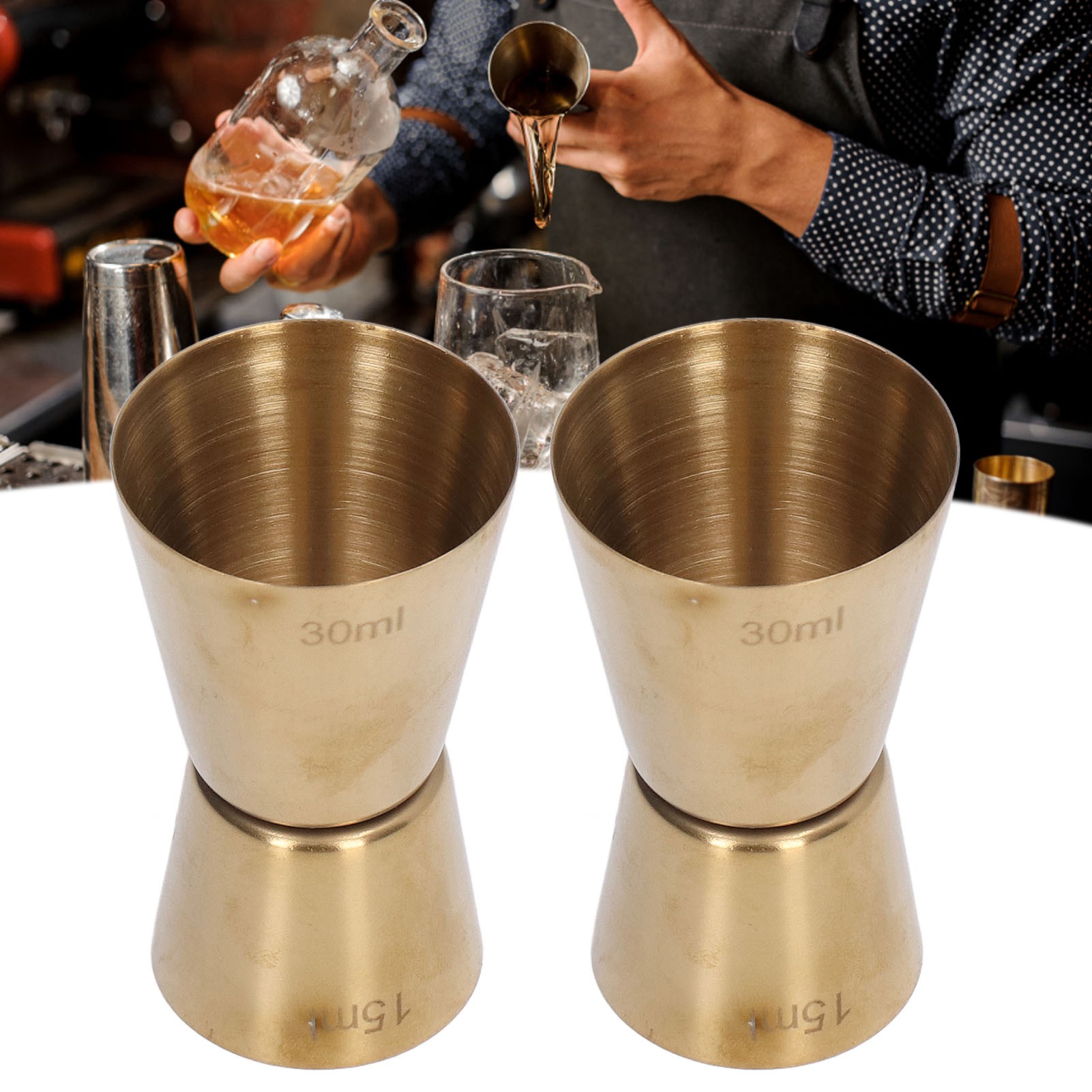Doppelseitiger Jigger Aus Gold Mit Gerader Kante, 15/30 Ml, Für Cocktails, Ideal Für Bartheken.