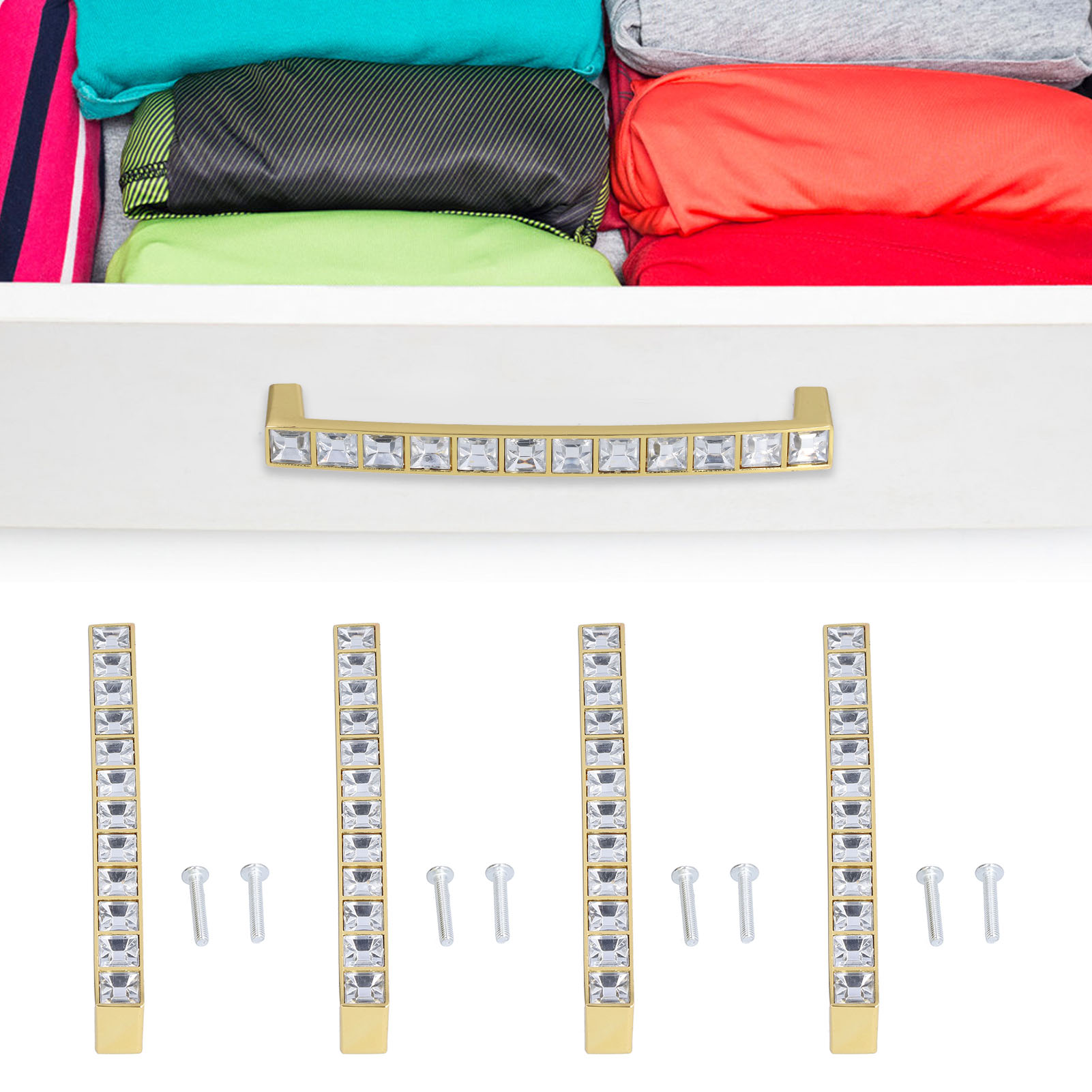 Erhältlich Im 4er-set: Kristallgriffe Für Moderne Und Minimalistische Schubladentüren, Schuhschränke Und Schubladen, Mit Rautenförmigen Doppellochgriffen.
