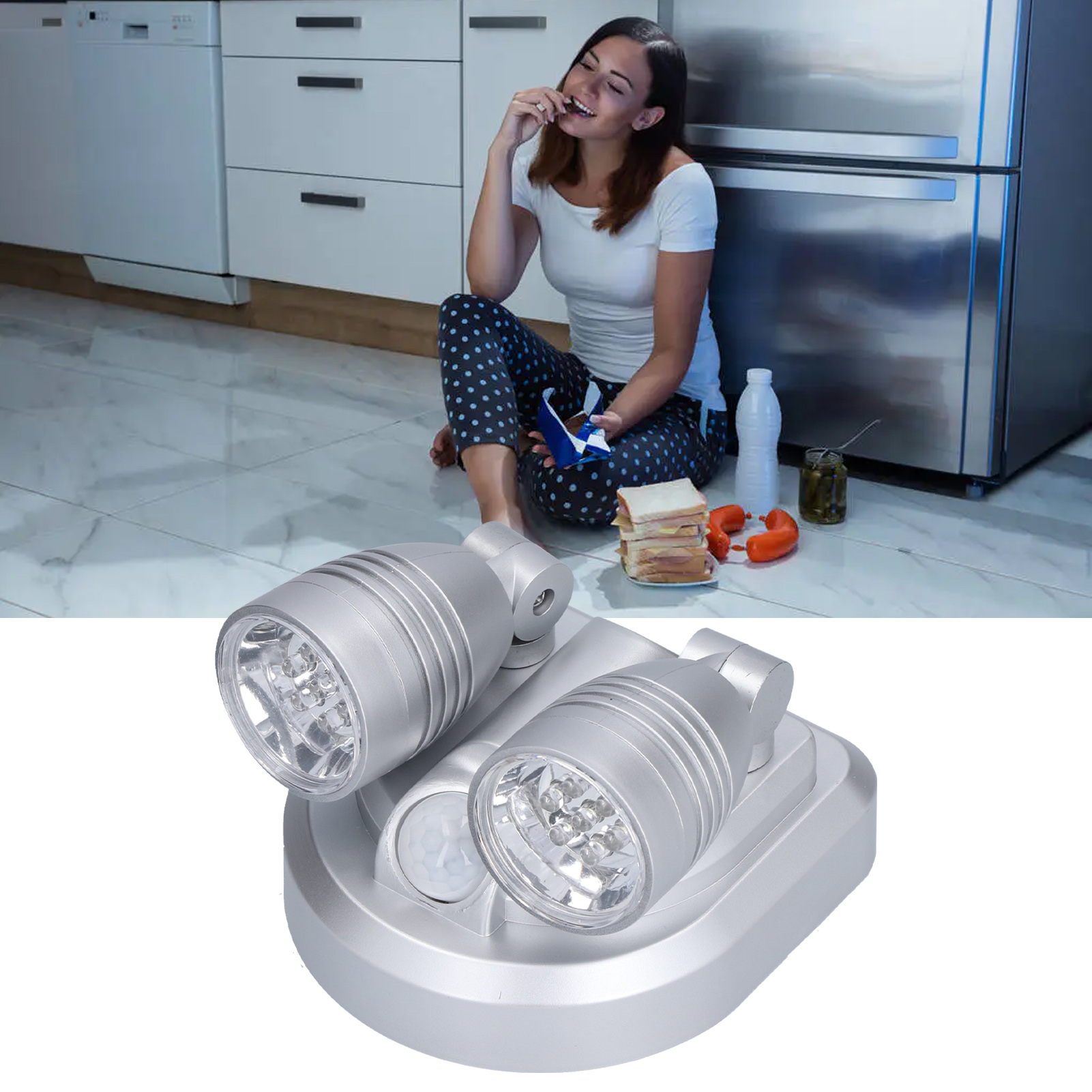 Verstellbare Led-doppelkopflampe Mit Anwesenheitssensor, Verstellbares Led-doppelkopf-nachtlicht Für Komfortable Beleuchtung.