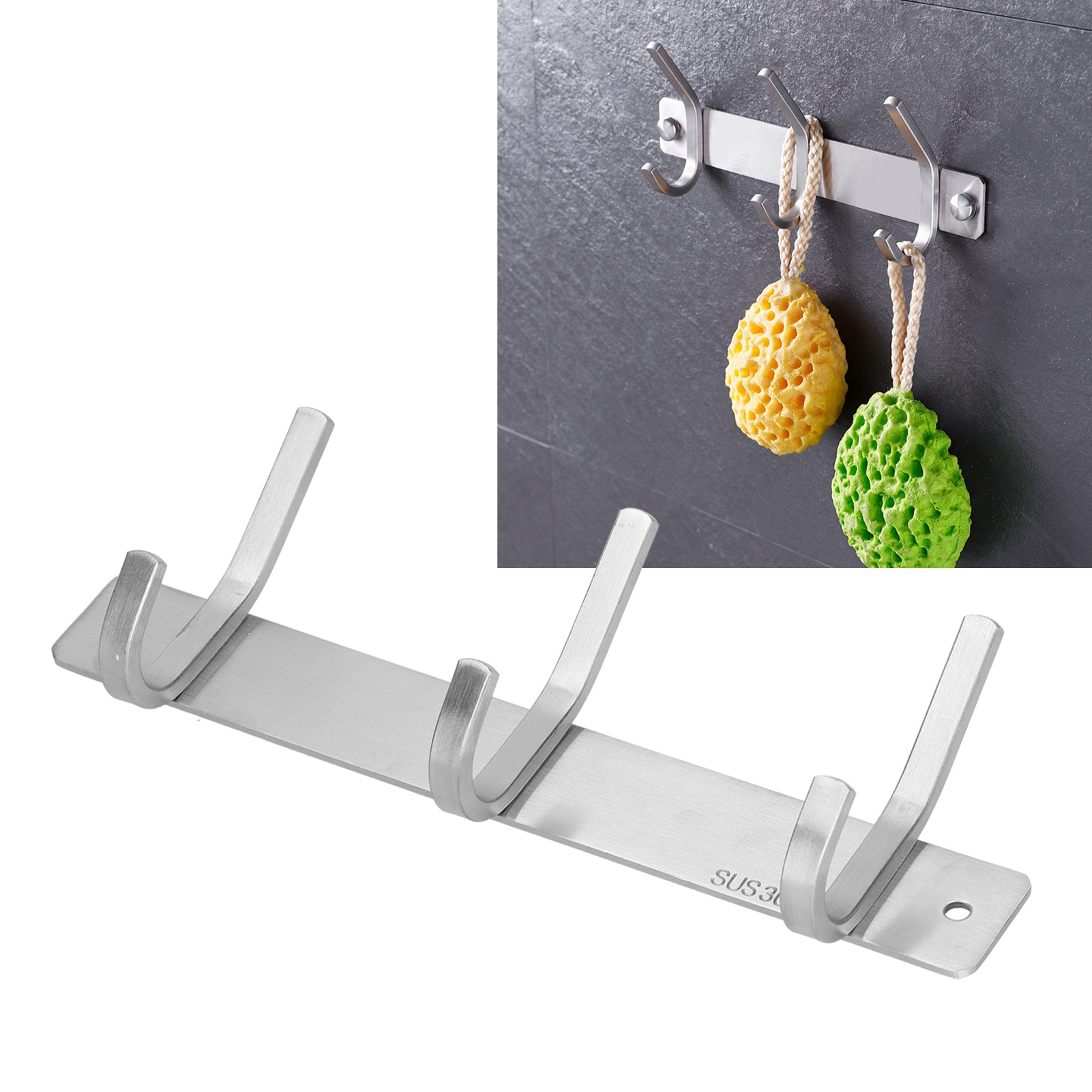 Haken Aus Edelstahl 304 Für Küche Und Bad, Gebohrte Haken, Kleiderhaken, 3-haken-haken Aus Gebürsteter Oberfläche Zum Aufhängen Von Bad- Und Küchenartikeln