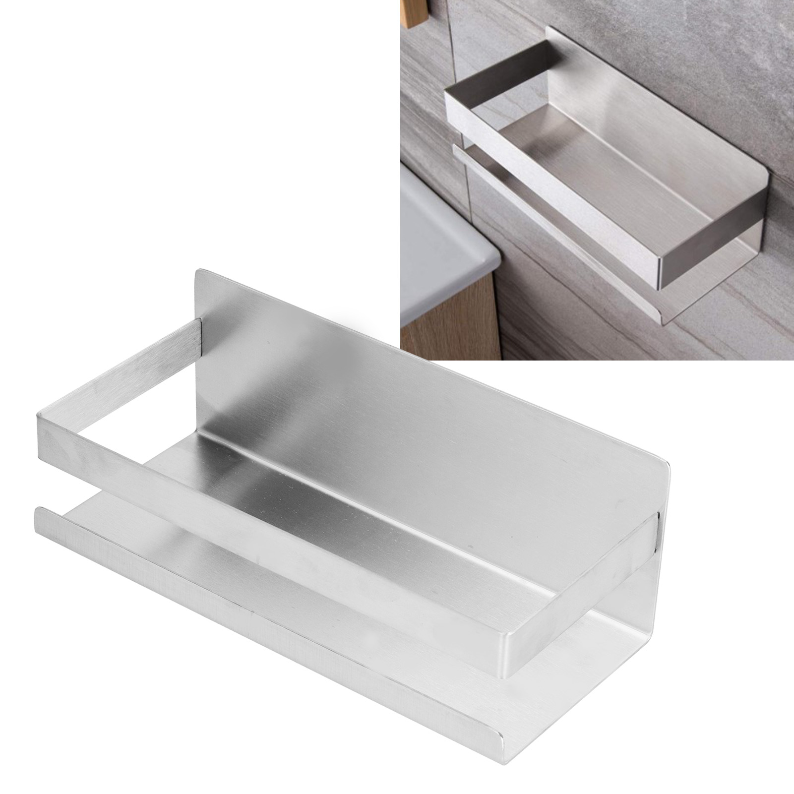 Duschablage Aus Gebürstetem Edelstahl, Rechteckig, Selbstklebend, Wandmontiert, Multifunktional, Nicht Perforiert, Geeignet Für Badezimmer, Esszimmer Und Duschen.