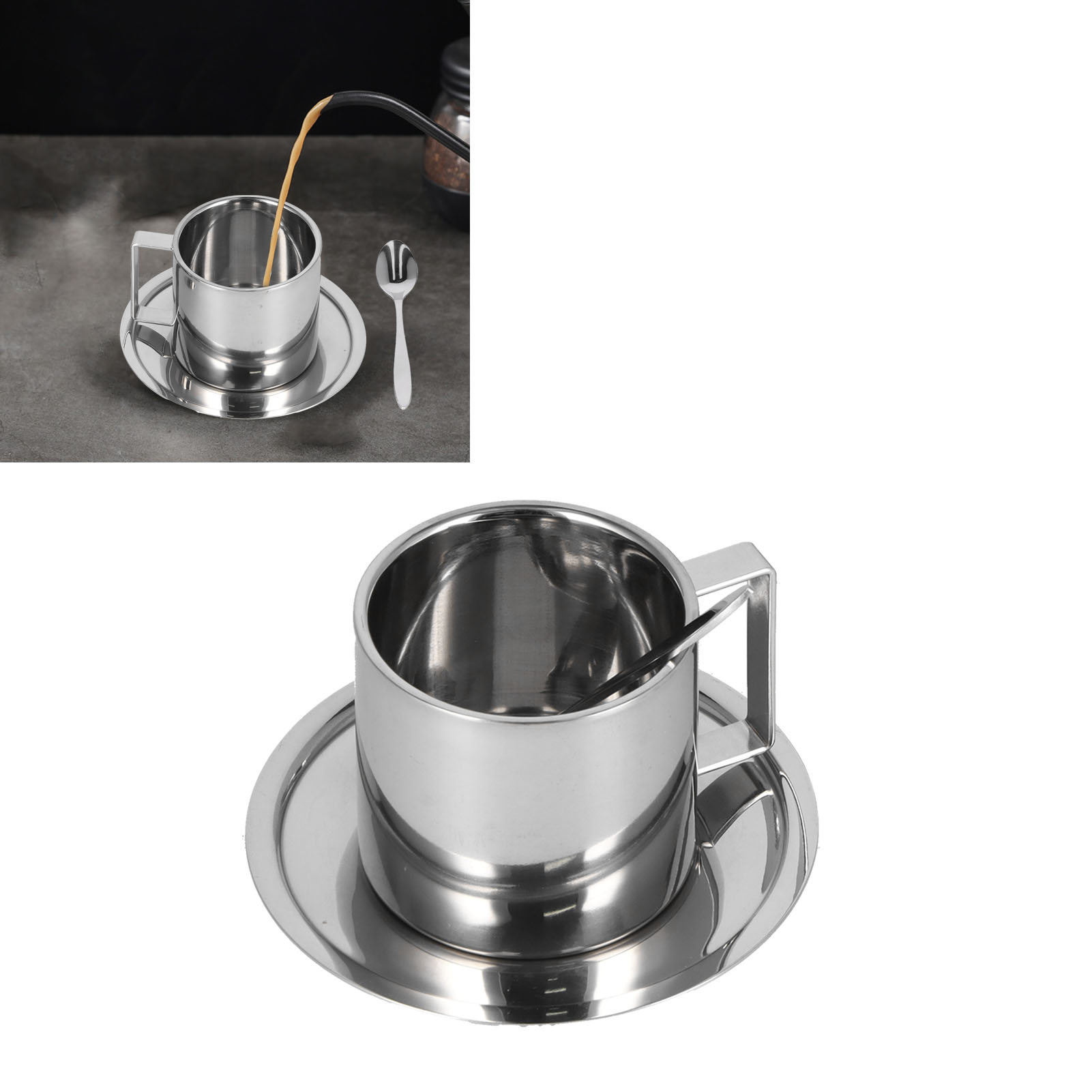Dreiteiliges Set Kaffeebecher Aus Edelstahl 304, Doppelwandige Isolierbecher, Ideales Set Für Zuhause, Milchbecher, Doppelwandiges Set Im Europäischen Stil – 280 Ml
