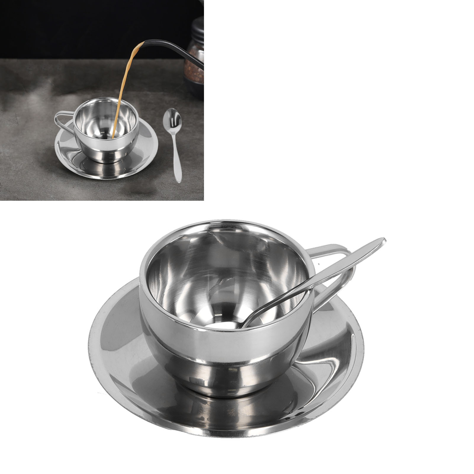 Dreiteiliges Set Kaffeebecher Aus Edelstahl 304, Doppelwandige Isolierbecher, Set Für Zuhause, Milchbecher, Doppelwandiges Set Mailand – 180 Ml