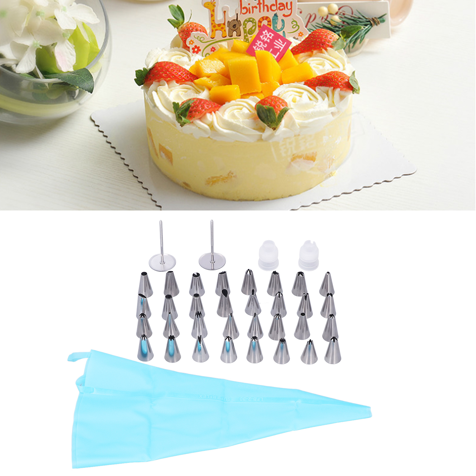 Set Mit 32 Edelstahl-spritztüllen, Spritzwerkzeug Mit Adapter, Spritzbeutelnägeln, Butterbeuteln, 38-teiliges Set