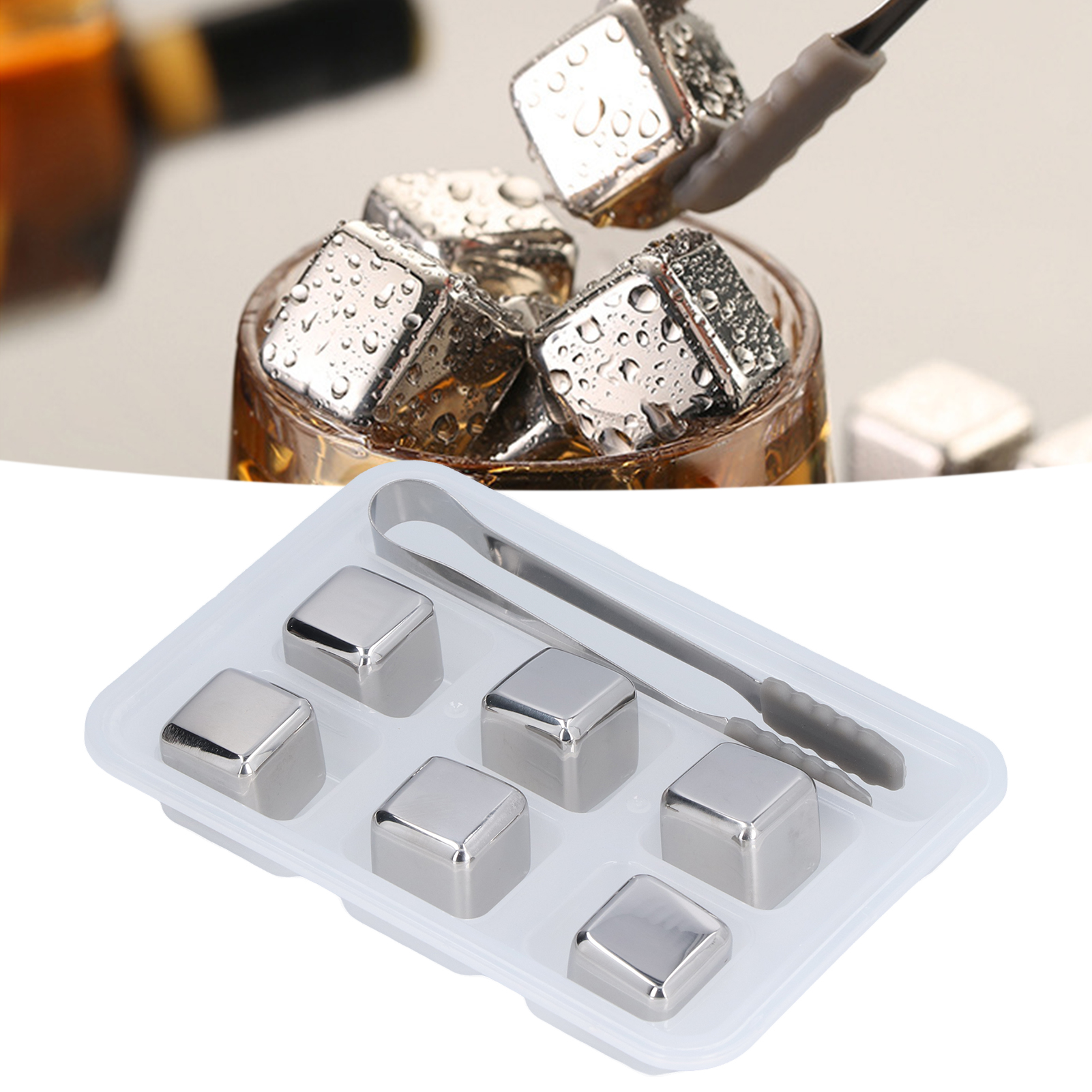 Eiswürfelset Mit 6 Fächern + Eiszange Aus Metall Für Wein, Eiswürfel Und Eisblöcke.