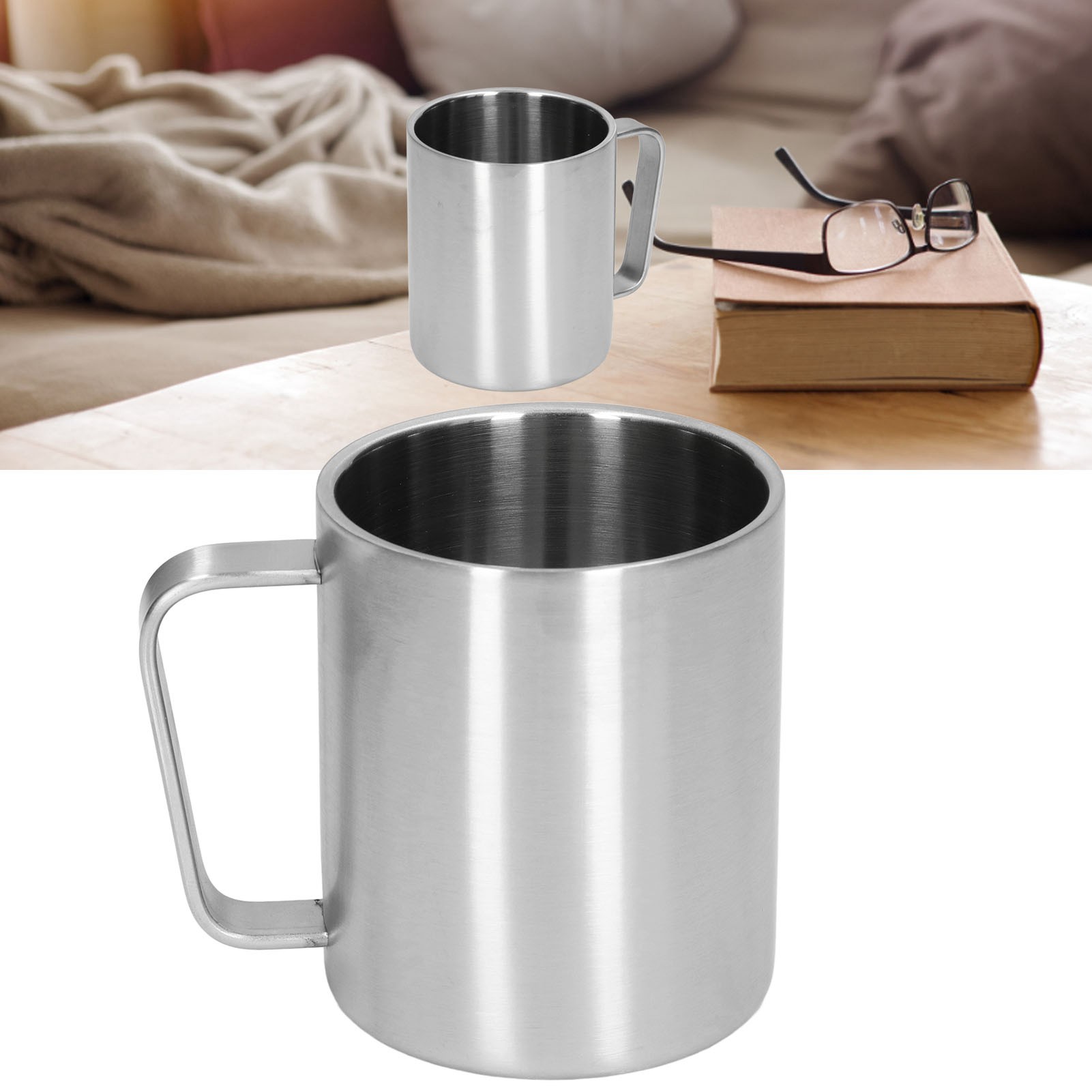 Kaffeebecher Aus Edelstahl 304 Mit Henkel, Doppelwandige Wasserflasche Fürs Büro, Tragbarer Becher