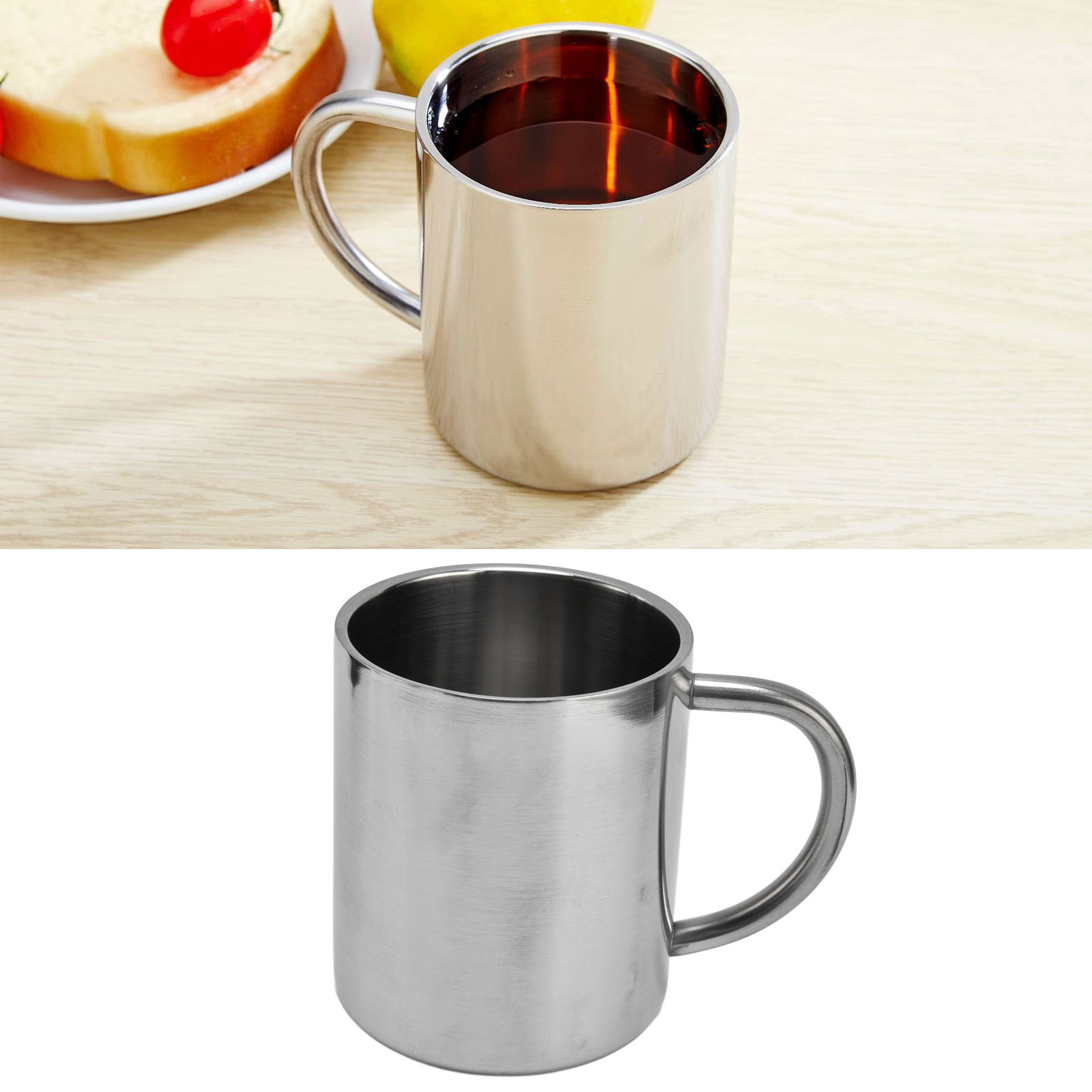 Becher Aus Edelstahl 304, Tragbarer Becher, Bierkrug, Hochglanzpolierter Griff, Doppelwandig, 300 Ml