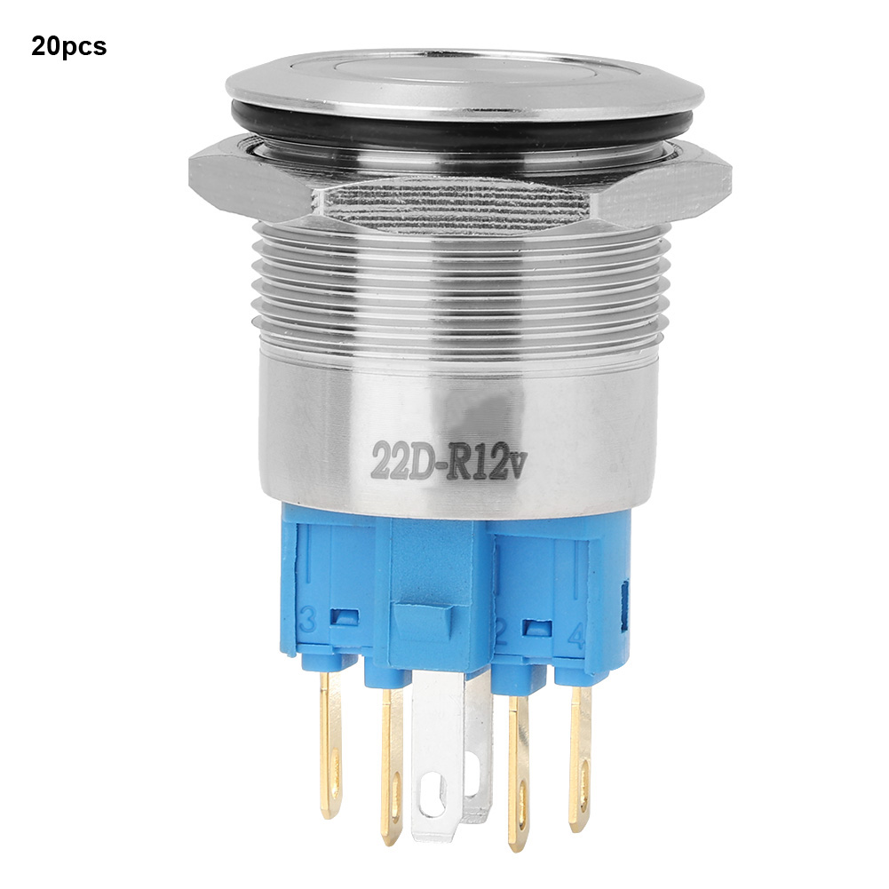 Bem-22-22d Flachkopf-drucktaster, 12 V Dc, 6-polig, 22 Mm, Lötstift-typ, Selbstrückstellend, Edelstahl (20 Stück/box)