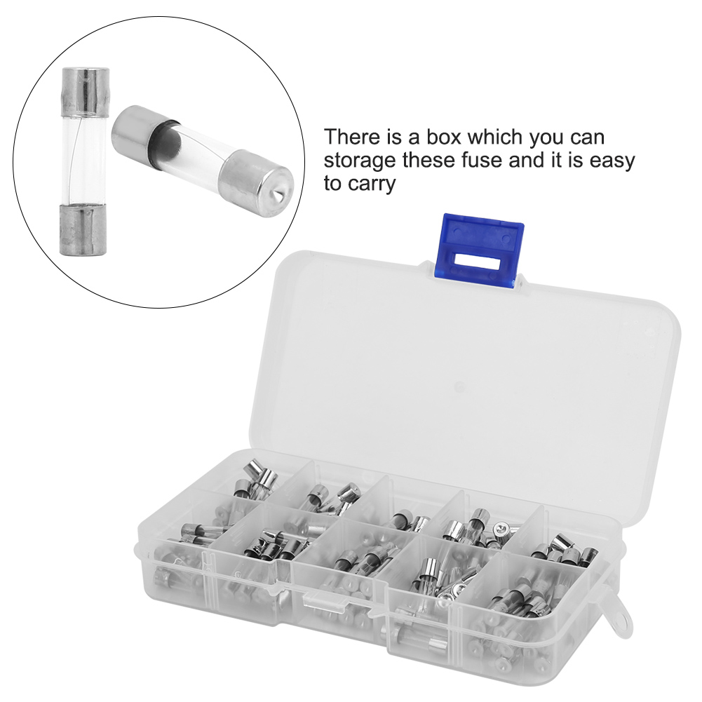 Schachtel Mit 100 Universal-glassicherungen, 5 X 20 Mm, 0,2 A Bis 20 A, 0 V Bis 250 V, 10 Verschiedene Typen, Je 10 Stück, 10 Fächer Pro Schachtel
