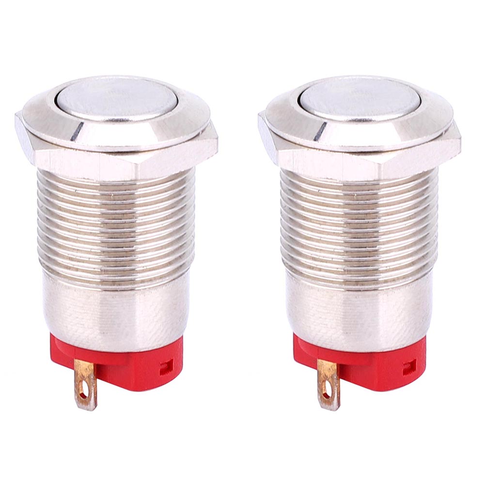 Packung Mit 2 Wasserdichten, 2-poligen, Selbstverriegelnden Flachkopf-metall-drucktastenschaltern, 12 Mm